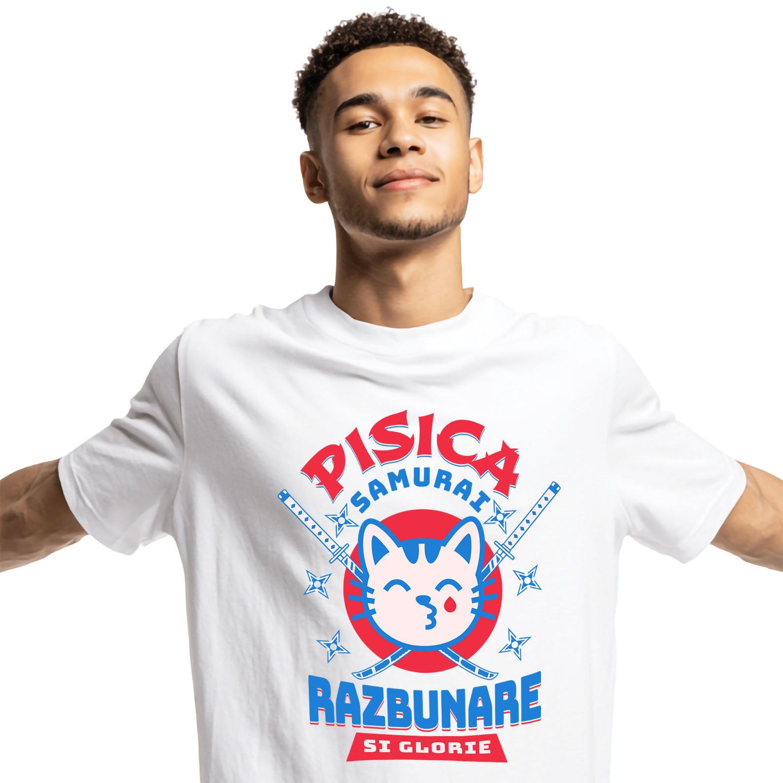 Pisici - Tricou Femei, Barbati, Copii, Fata, Baiat, Unisex Personalizat Pisica Samurai Cu Lacrima De Sânge Și Sabii Ninja – Răzbunare Și Glorie, Cadou Personalizat