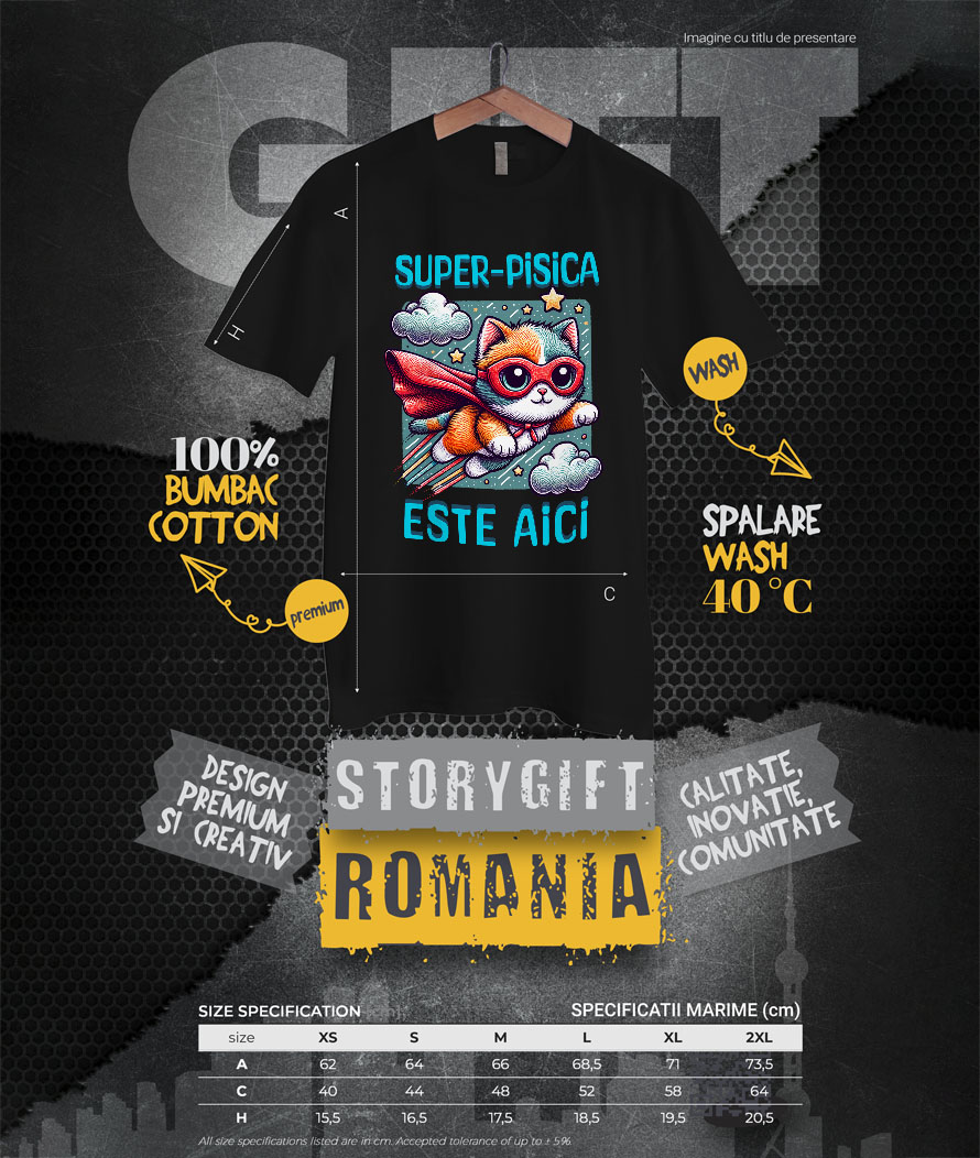 Tricou Femei, Barbati, Copii, Fata, Baiat, Unisex Personalizat Super-Pisica Este Aici! Pisica Cu Pelerină și Masca De Super-Erou – Cadou Personalizat Pentru Familie și Copii [3]