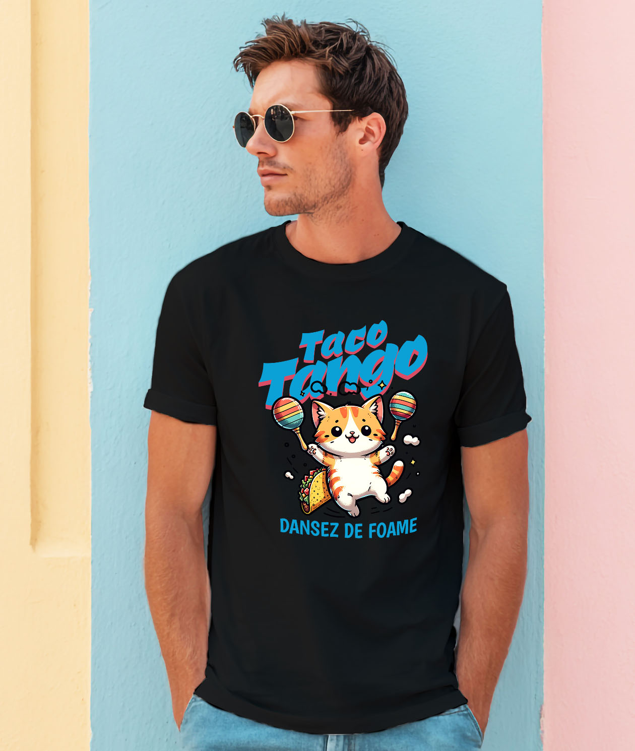 Tricou Femei, Barbati, Copii, Fata, Baiat, Unisex Personalizat Pisica Portocalie Cu Tacos – Taco Tango – Dans Mexican Amuzant – Cadou Personalizat Iubitorilor De Pisici [1]