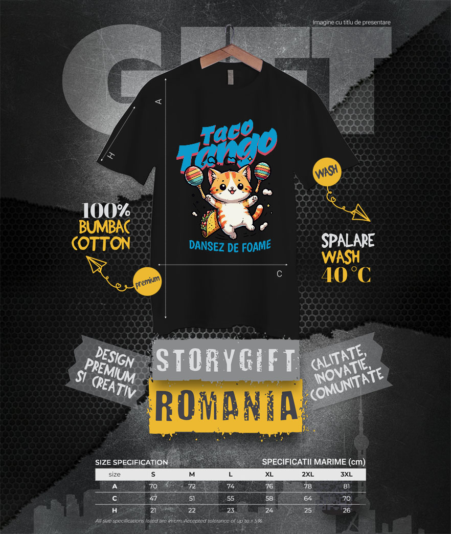 Tricou Femei, Barbati, Copii, Fata, Baiat, Unisex Personalizat Pisica Portocalie Cu Tacos – Taco Tango – Dans Mexican Amuzant – Cadou Personalizat Iubitorilor De Pisici [3]