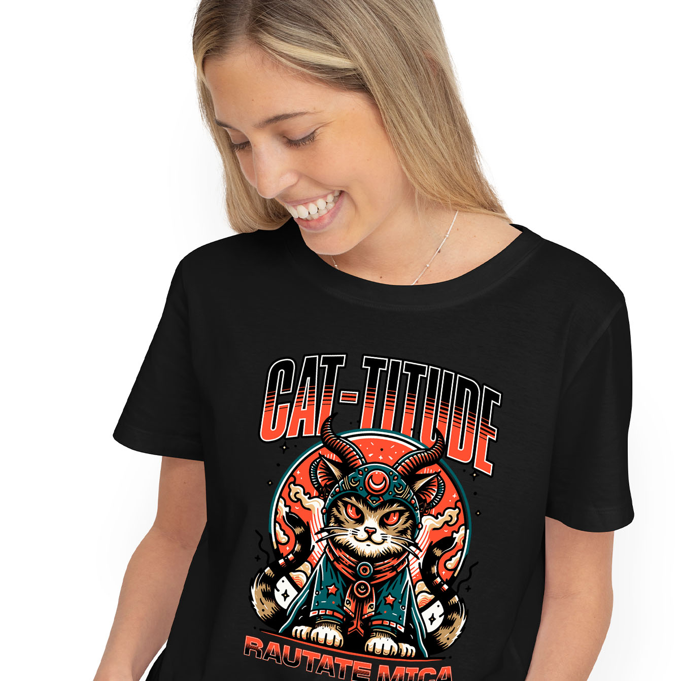 Tricou Femei, Barbati, Copii, Fata, Baiat, Unisex Personalizat Pisica Bizara Stil Asiatic Cu Ochi Roșii – Cat-titude Răutate Mică – Cadou Personalizat Iubitorilor De Pisici