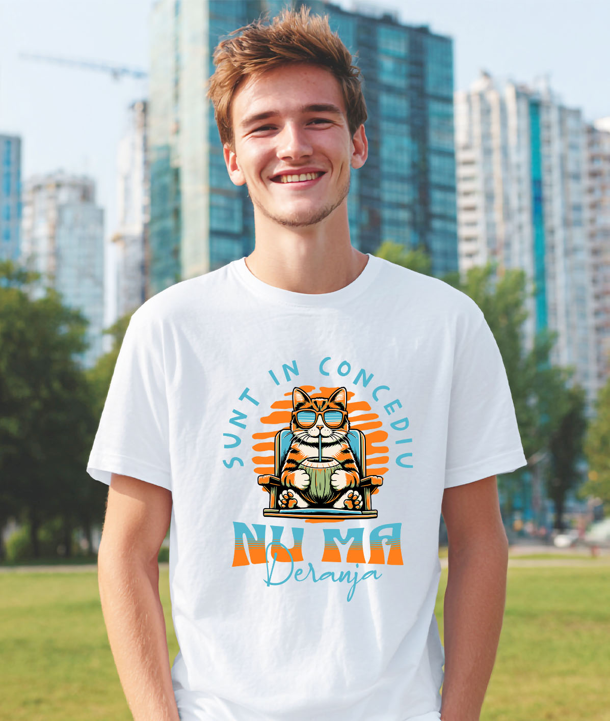 Tricou Femei, Barbati, Copii, Fata, Baiat, Unisex Personalizat Pisica Pe Sezlong Cu Nuca De Cocos – Cadouri Personalizate Pentru Tati, Copii și Familie [1]