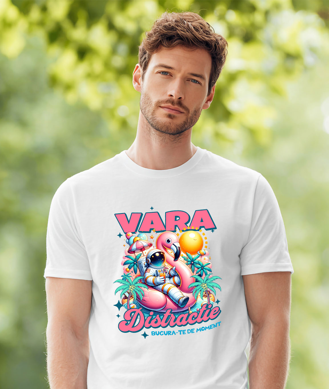 Tricou Femei, Barbati, Copii, Fata, Baiat, Unisex Personalizat Costum Astronaut La Plaja Colac Pasăre Flamingo – Cadouri Personalizate Pentru Familie, Copii și Tati [1]