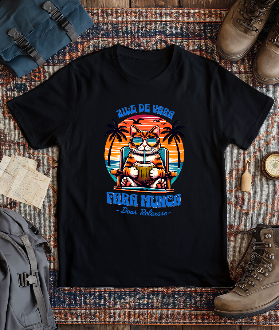 Tricou Femei, Barbati, Copii, Fata, Baiat, Unisex Personalizat Pisică Relaxată Pe Sezlong – Cadou Personalizat Pentru Familie & Prieteni [2]