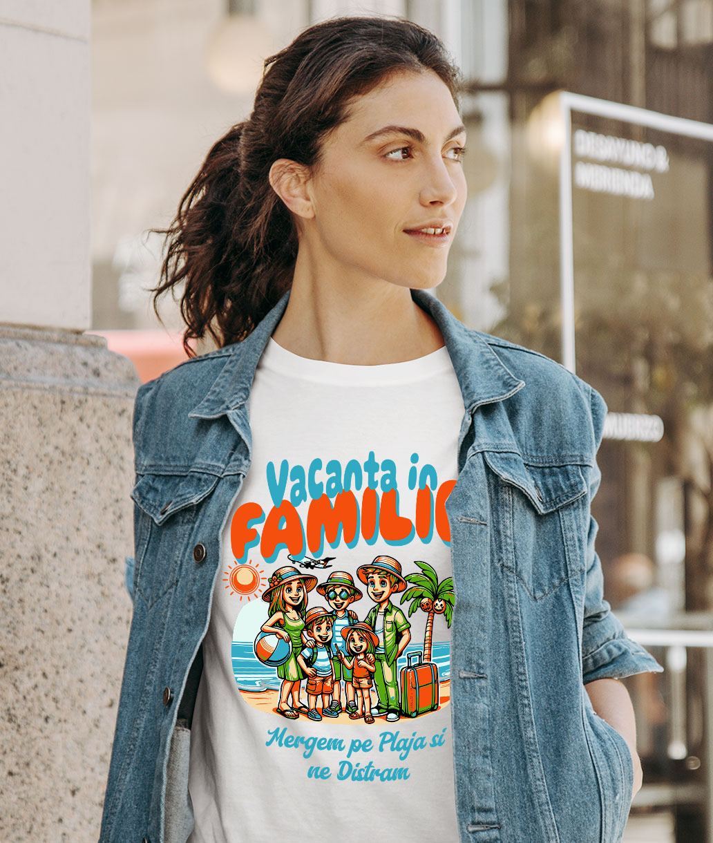 Tricou Femei, Barbati, Copii, Fata, Baiat, Unisex Personalizat Portret Familie Pe Plajă – Cadou Personalizat Perfect Pentru Vacanță [1]