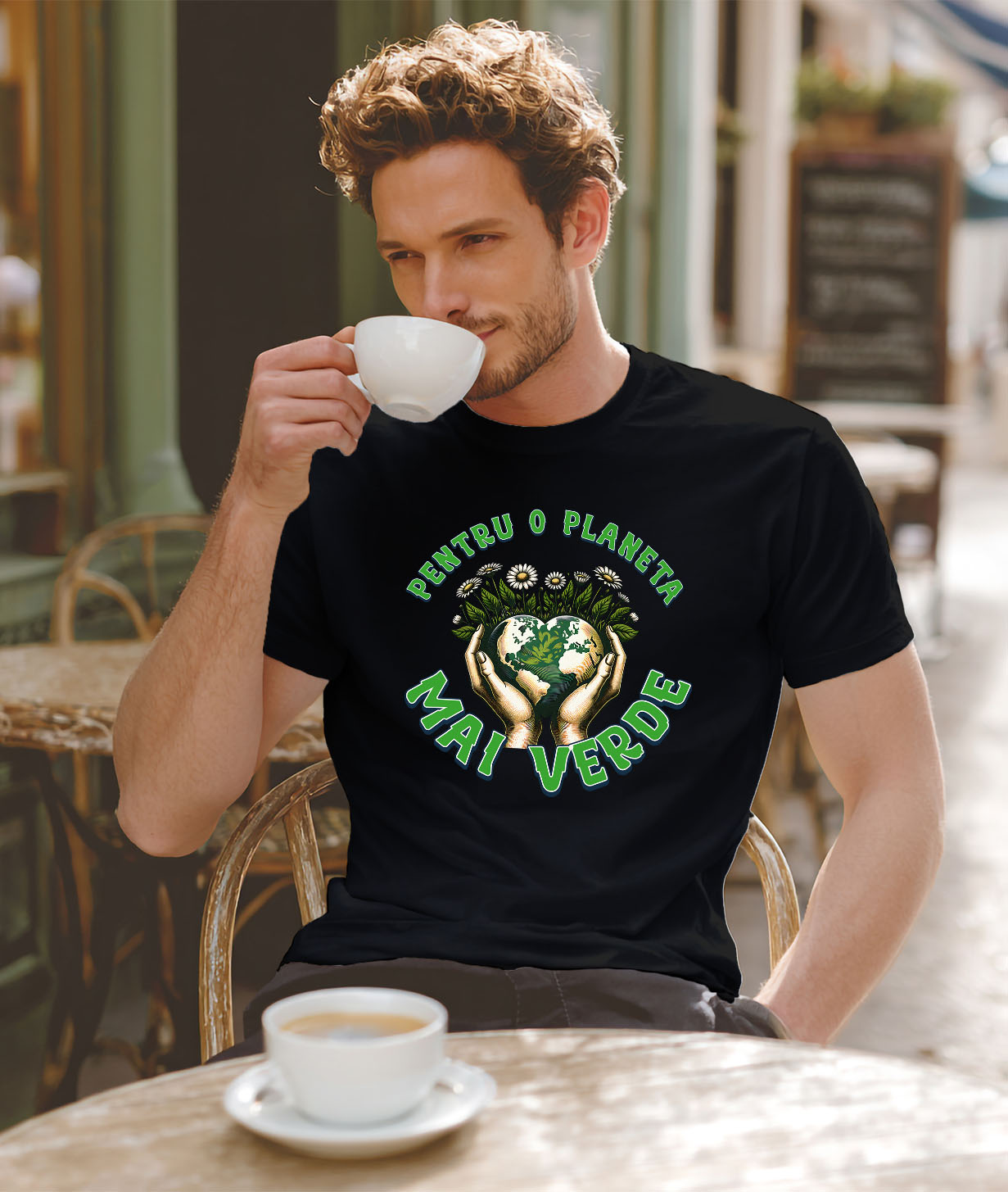 Tricou Femei, Barbati, Copii, Fata, Baiat, Unisex Personalizat "Produse personalizate ecologice – Pământ în formă de inimă și flori de margarete pentru o planetă mai verde" [1]