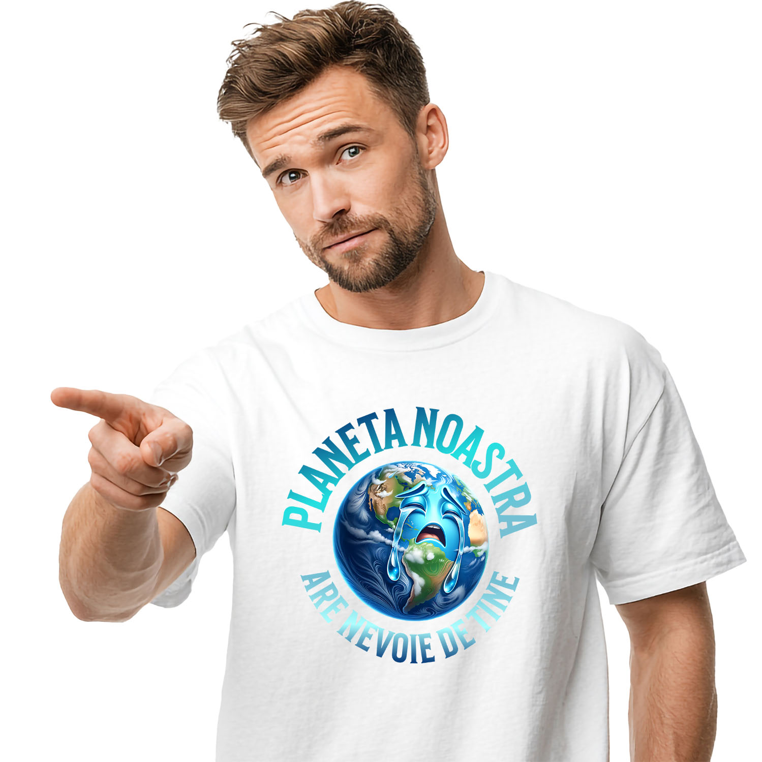 Tricou Femei, Barbati, Copii, Fata, Baiat, Unisex Personalizat "Produse personalizate ecologice – Planeta Pământ plângând, protejează natura pentru viitor"