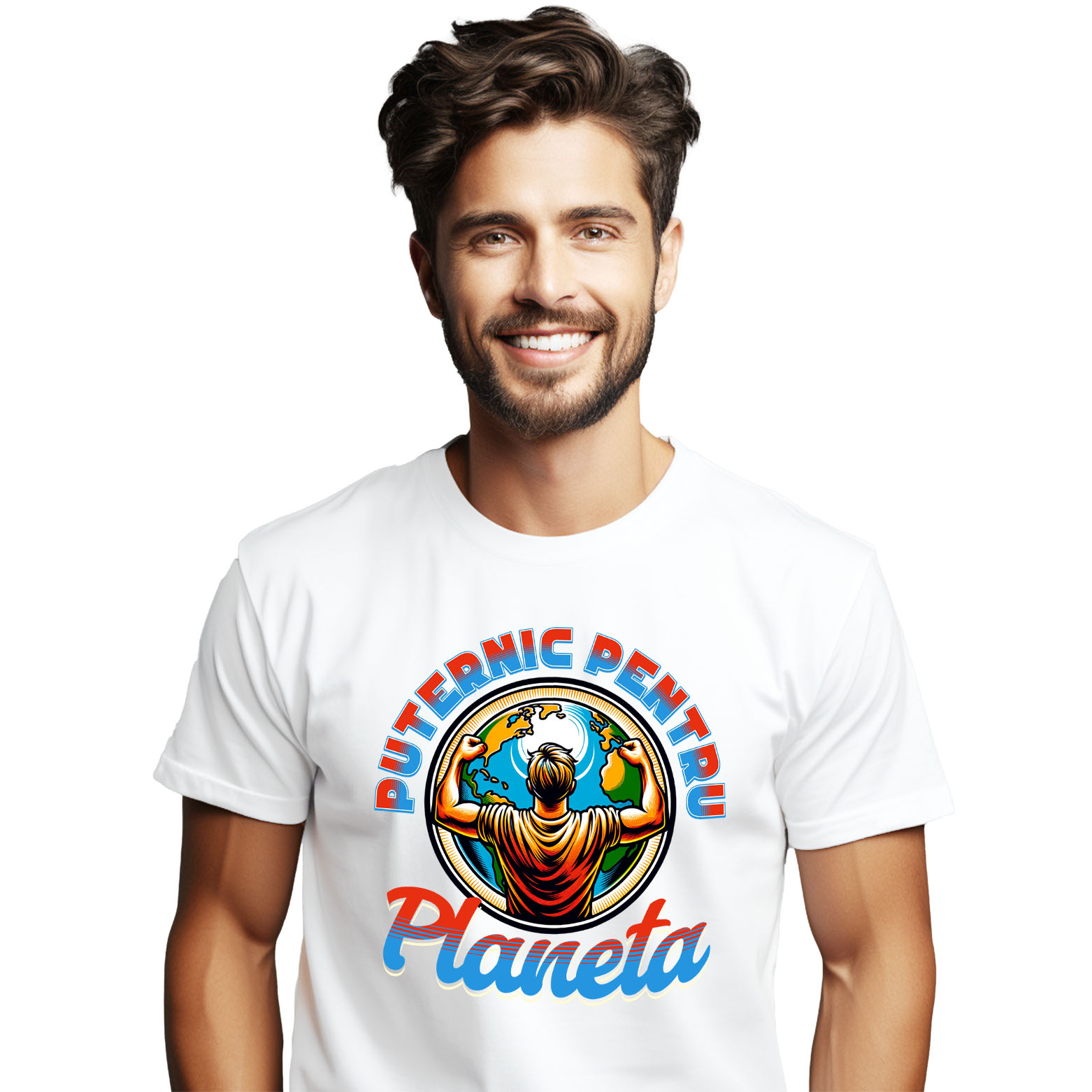 Planeta - Tricou Femei, Barbati, Copii, Fata, Baiat, Unisex Personalizat "Silueta Umană Bărbat și Planeta Pământ - Produse Personalizate pentru Familie, Copii, Tati și Prieteni"