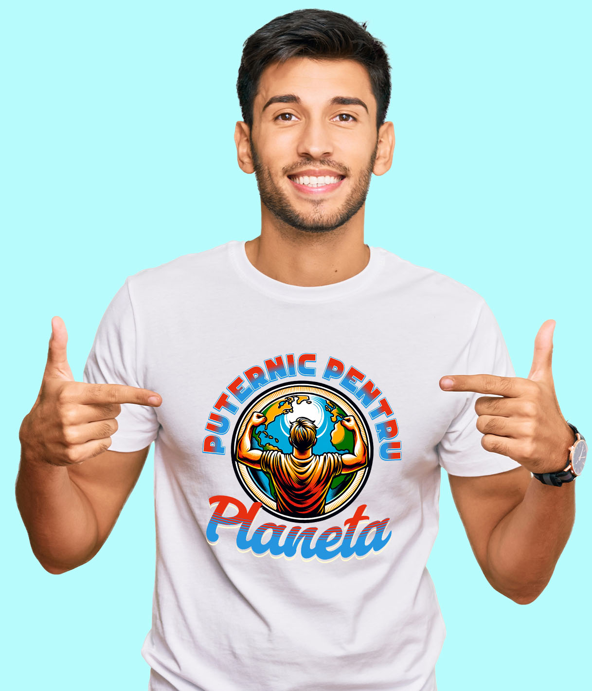 Tricou Femei, Barbati, Copii, Fata, Baiat, Unisex Personalizat "Silueta Umană Bărbat și Planeta Pământ - Produse Personalizate pentru Familie, Copii, Tati și Prieteni" [1]