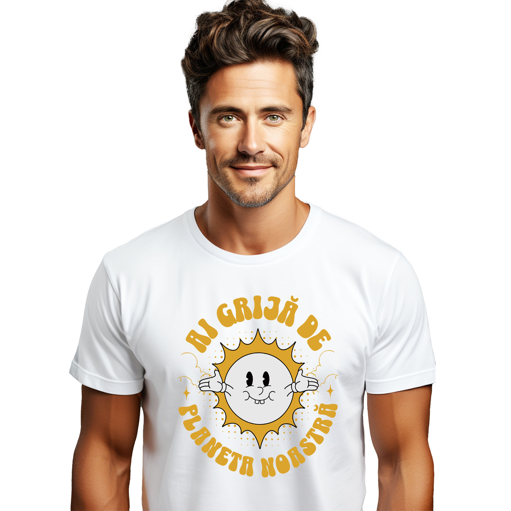 Tricou Femei, Barbati, Copii, Fata, Baiat, Unisex Personalizat "Soare cu Brațele Deschise - Ai Grija De Planeta Noastră - Cadouri Personalizate Ecologice"