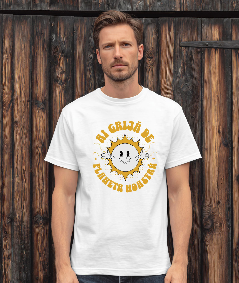 Tricou Femei, Barbati, Copii, Fata, Baiat, Unisex Personalizat "Soare cu Brațele Deschise - Ai Grija De Planeta Noastră - Cadouri Personalizate Ecologice" [1]