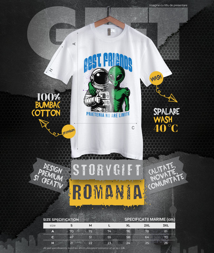 Tricou Femei, Barbati, Copii, Fata, Baiat, Unisex Personalizat "Costum Astronaut Extraterestru Verde - Cei Mai Buni Prieteni Fără Limite în Galaxie" [3]