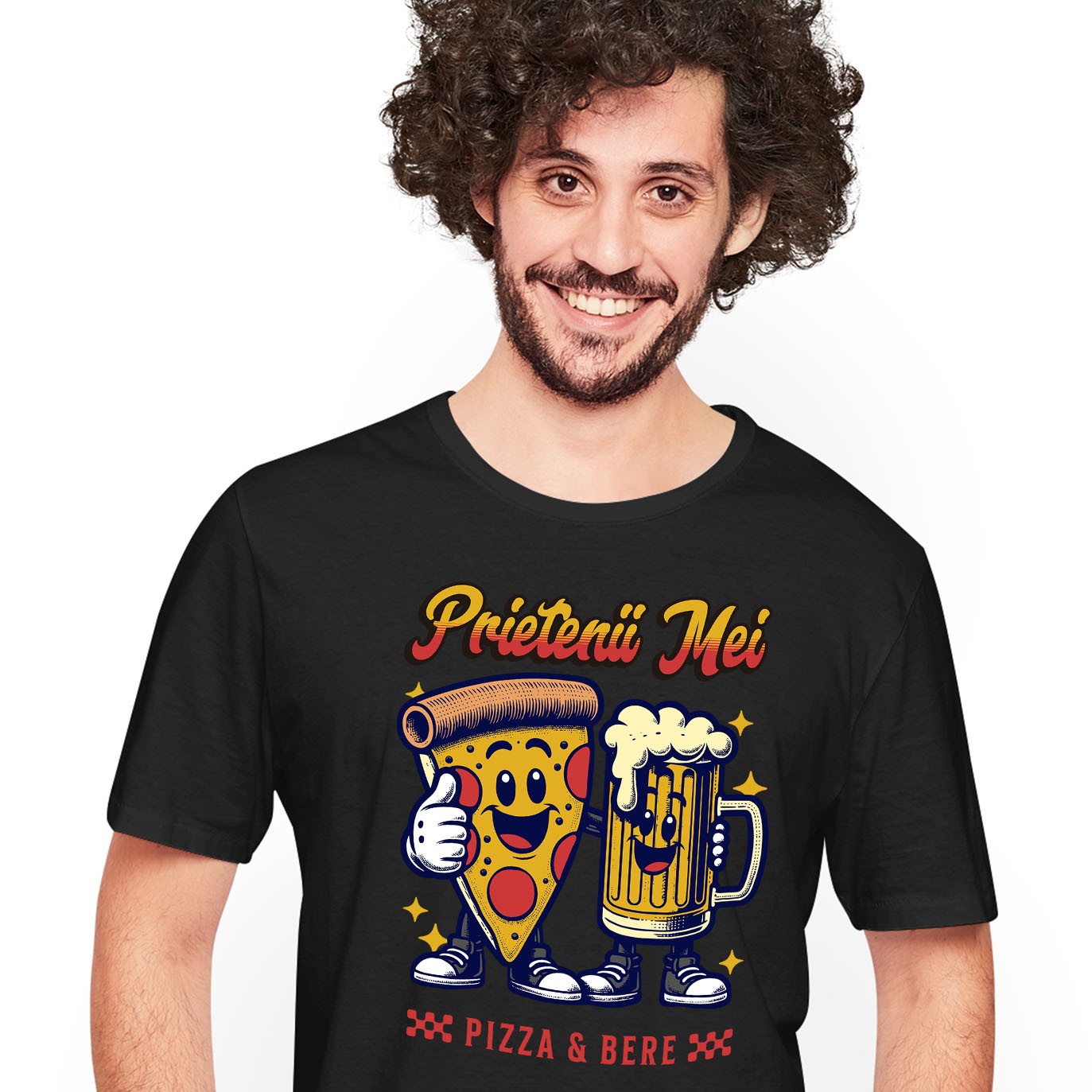 Prieteni - Tricou Femei, Barbati, Copii, Fata, Baiat, Unisex Personalizat "Felie De Pizza și Halba Bere - Cei Mai Buni Prieteni, Dragoste și Iubire"