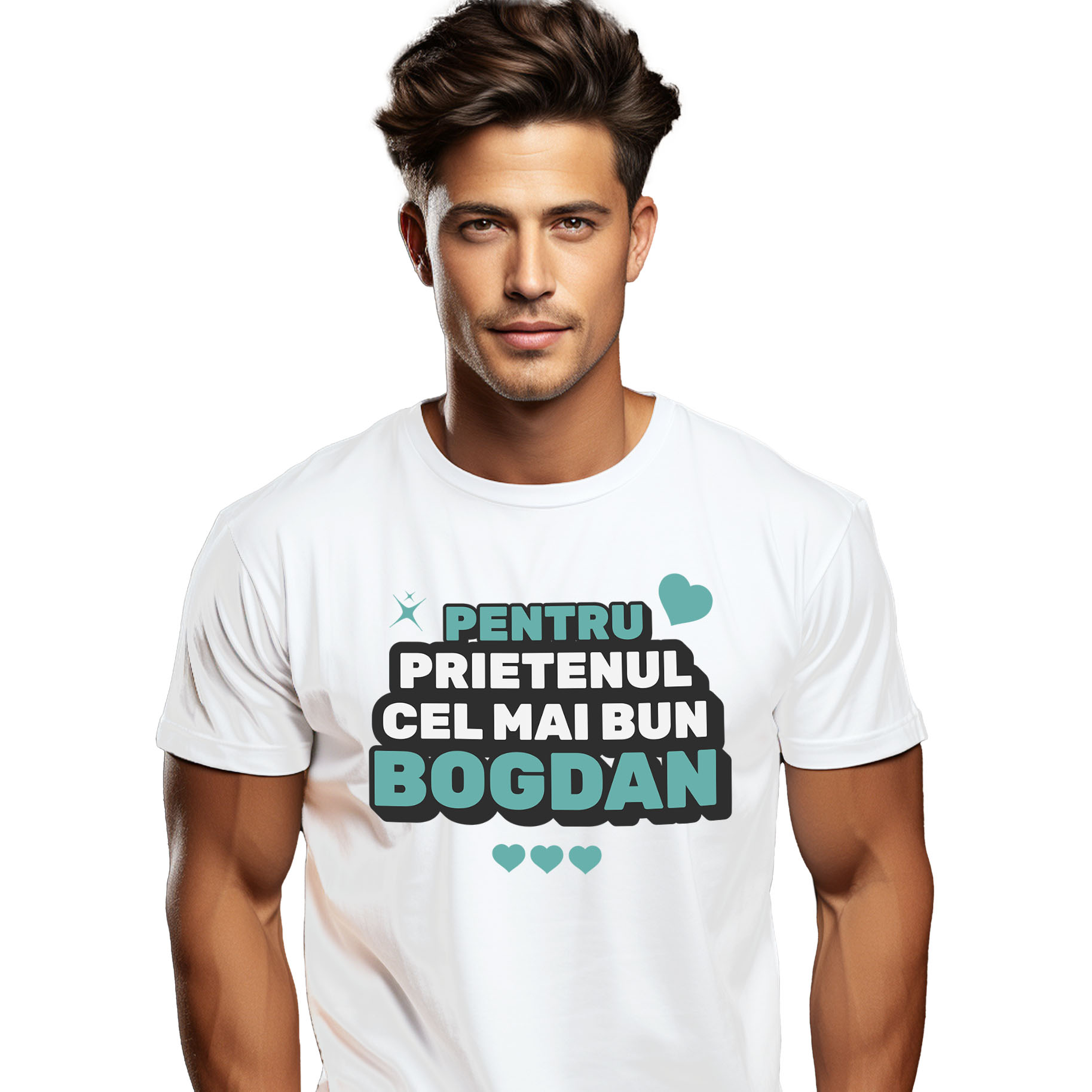 Prieteni - Tricou Femei, Barbati, Copii, Fata, Baiat, Unisex Personalizat "Cei Mai Buni Prieteni Dedicatie Bogdan - Cadou Personalizat Inimi și Stele pentru Prieteni"