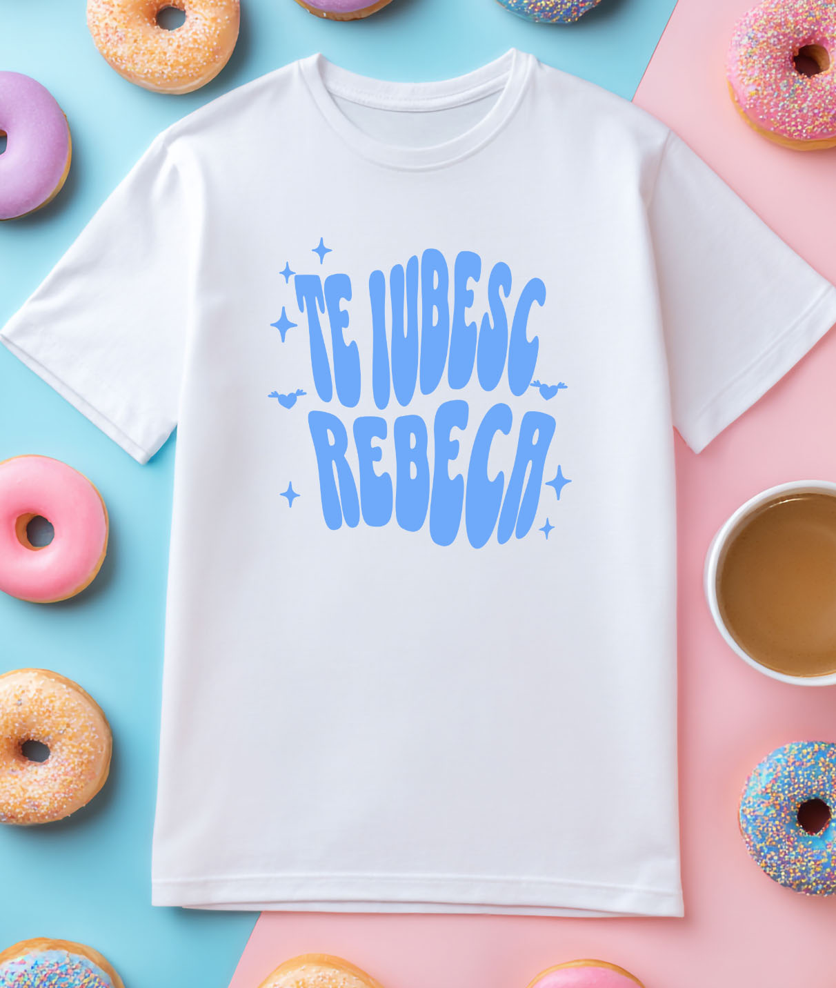 Tricou Femei, Barbati, Copii, Fata, Baiat, Unisex Personalizat "Mesaj Romantic Te Iubesc Rebeca - Cadou Personalizat Inimi și Stele pentru Valentine's Day" [2]