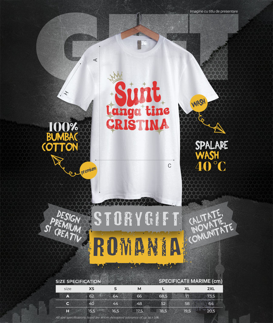 Tricou Femei, Barbati, Copii, Fata, Baiat, Unisex Personalizat "Coroana Regală de Prințesă cu Stele Strălucitoare – Mesaj Personalizat pentru Cristina, Cadou Iubire și Susținere" [3]