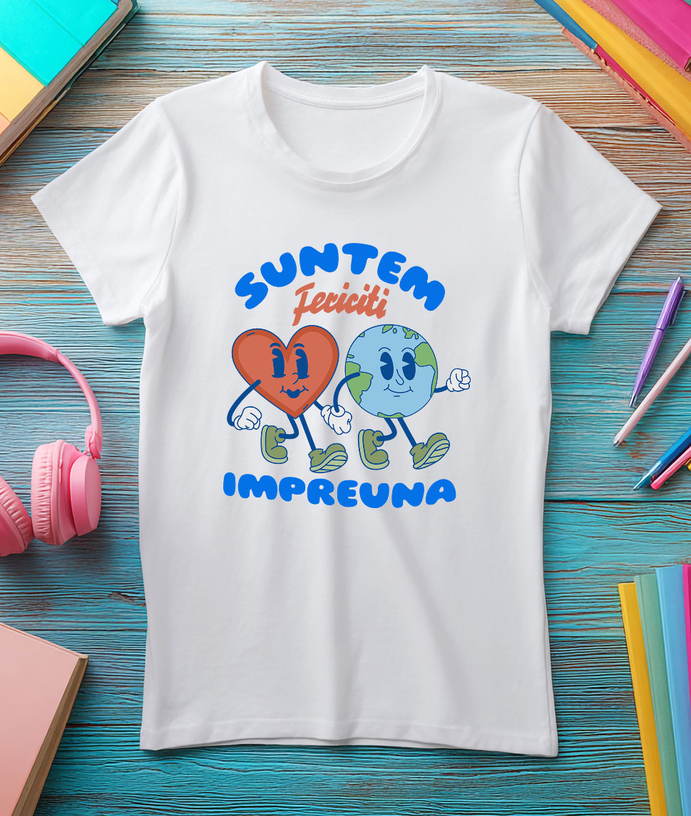 Tricou Femei, Barbati, Copii, Fata, Baiat, Unisex Personalizat Cadouri personalizate pentru cupluri - inima și planeta Pământ cu mesaj de iubire și fericire [2]