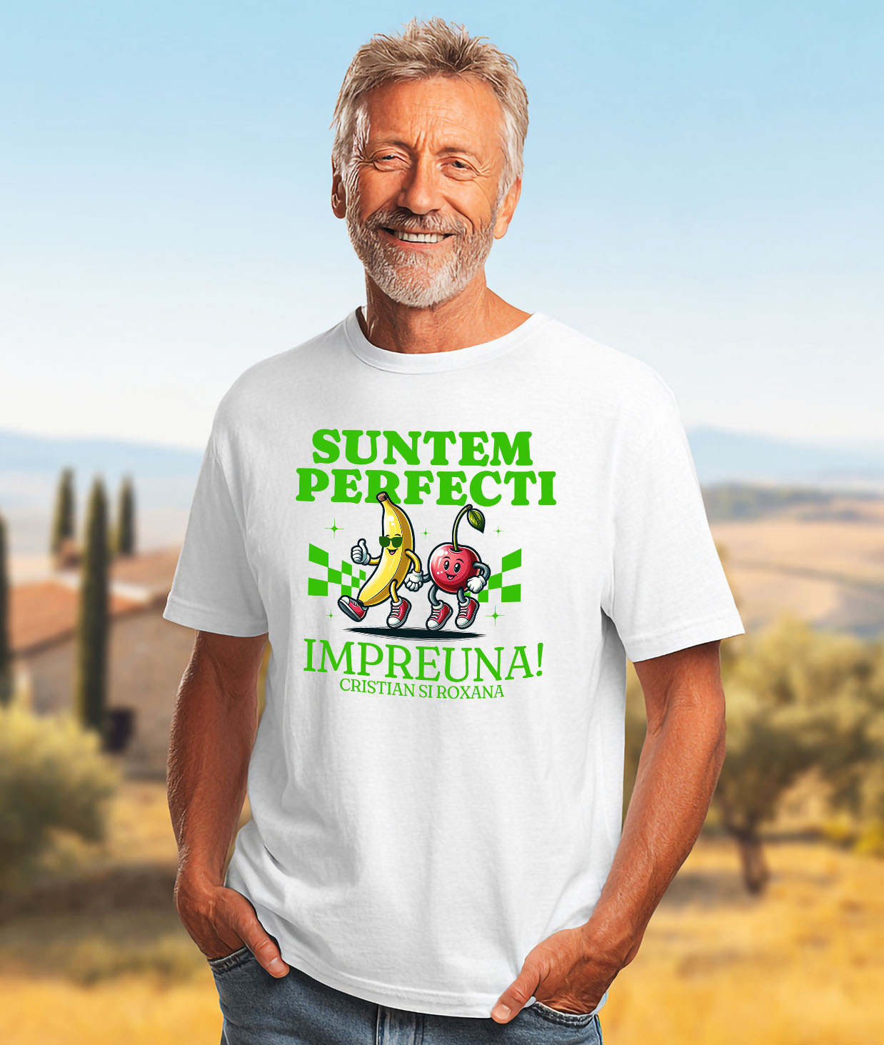 Tricou Femei, Barbati, Copii, Fata, Baiat, Unisex Personalizat Cadouri personalizate pentru cupluri – Banana și mărul pe ringul de dans cu Cristian și Roxana [1]