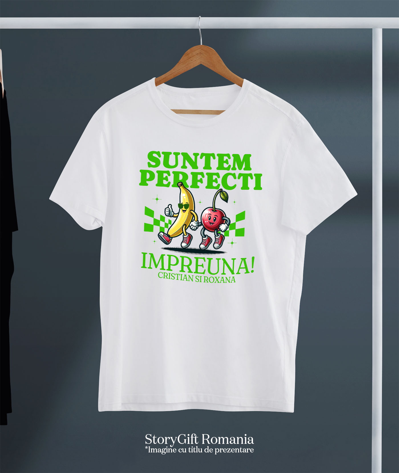 Tricou Femei, Barbati, Copii, Fata, Baiat, Unisex Personalizat Cadouri personalizate pentru cupluri – Banana și mărul pe ringul de dans cu Cristian și Roxana [2]