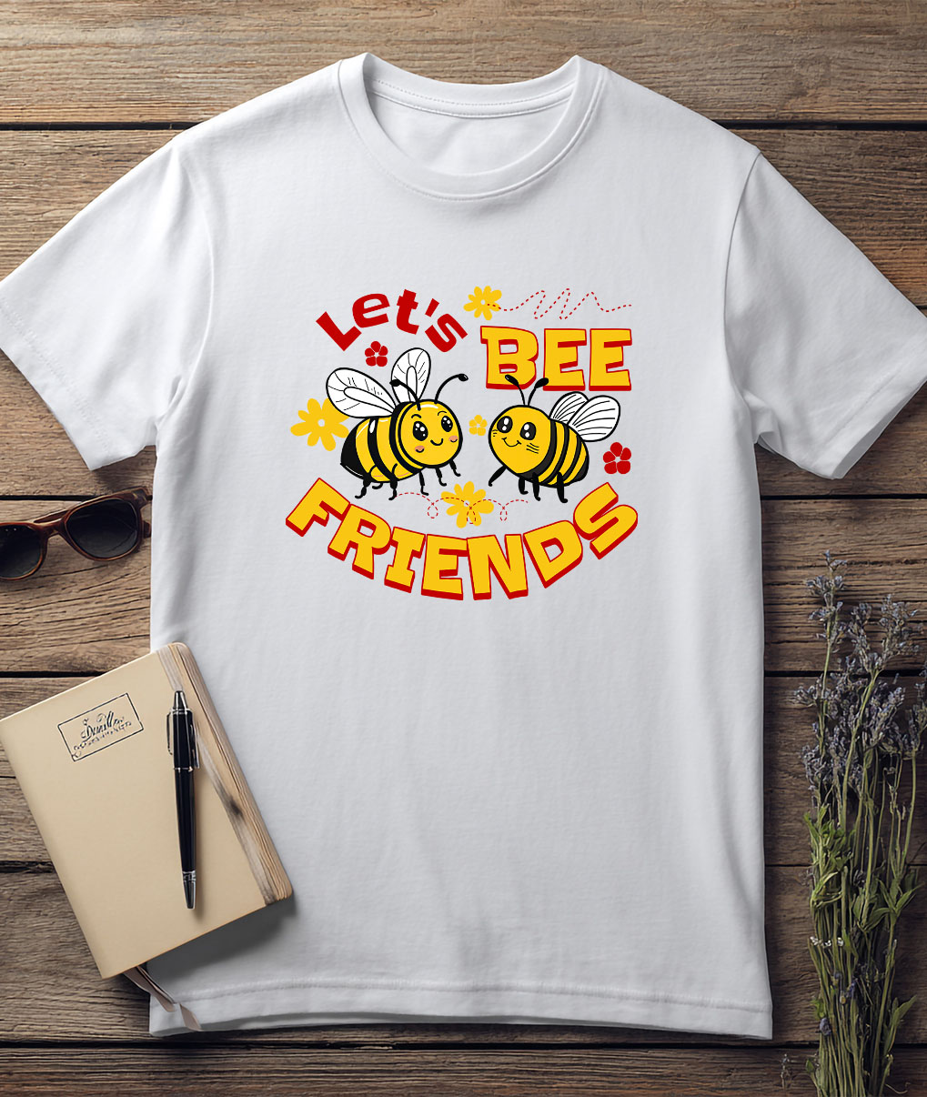 Tricou Femei, Barbati, Copii, Fata, Baiat, Unisex Personalizat Cadouri personalizate prieteni și familie – Pereche albine vesele și flori colorate [2]