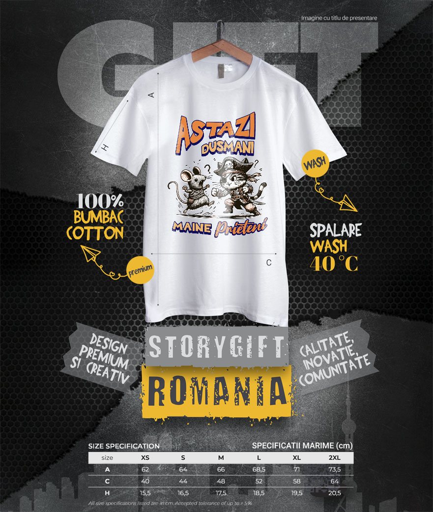 Tricou Femei, Barbati, Copii, Fata, Baiat, Unisex Personalizat Cadouri personalizate pentru copii – Pisica pirat și soarecele în luptă cu mesaj amuzant [3]