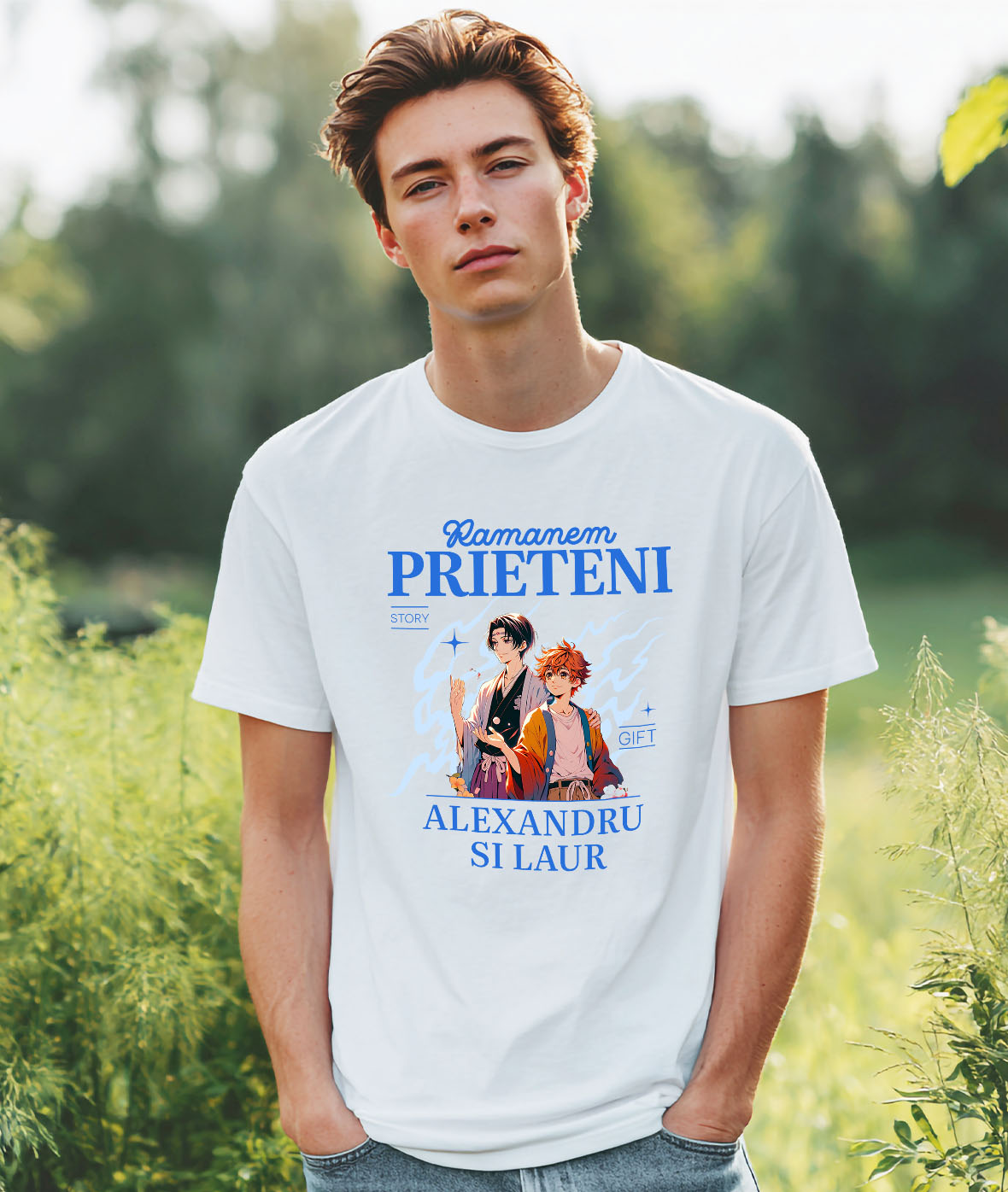 Tricou Femei, Barbati, Copii, Fata, Baiat, Unisex Personalizat Cadouri personalizate pentru băieți – Portret anime pentru Alexandru și Laur [1]