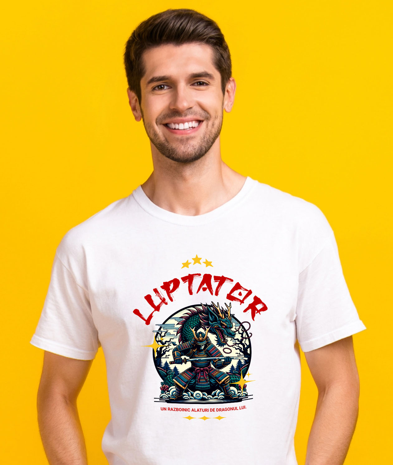 Tricou Femei, Barbati, Copii, Fata, Baiat, Unisex Personalizat Cadouri personalizate – Războinic cu armură și dragon imens din cultura chineză [1]