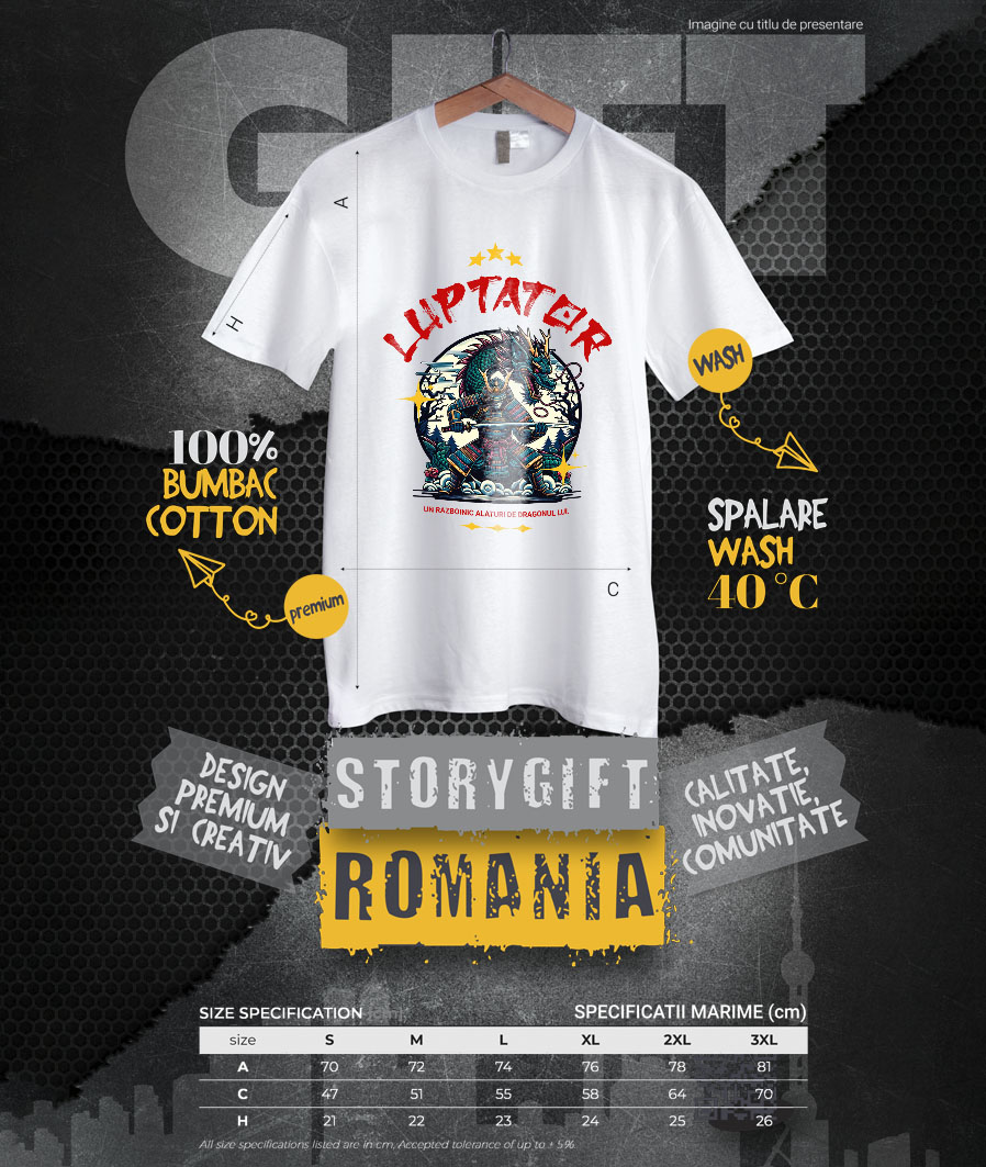 Tricou Femei, Barbati, Copii, Fata, Baiat, Unisex Personalizat Cadouri personalizate – Războinic cu armură și dragon imens din cultura chineză [3]