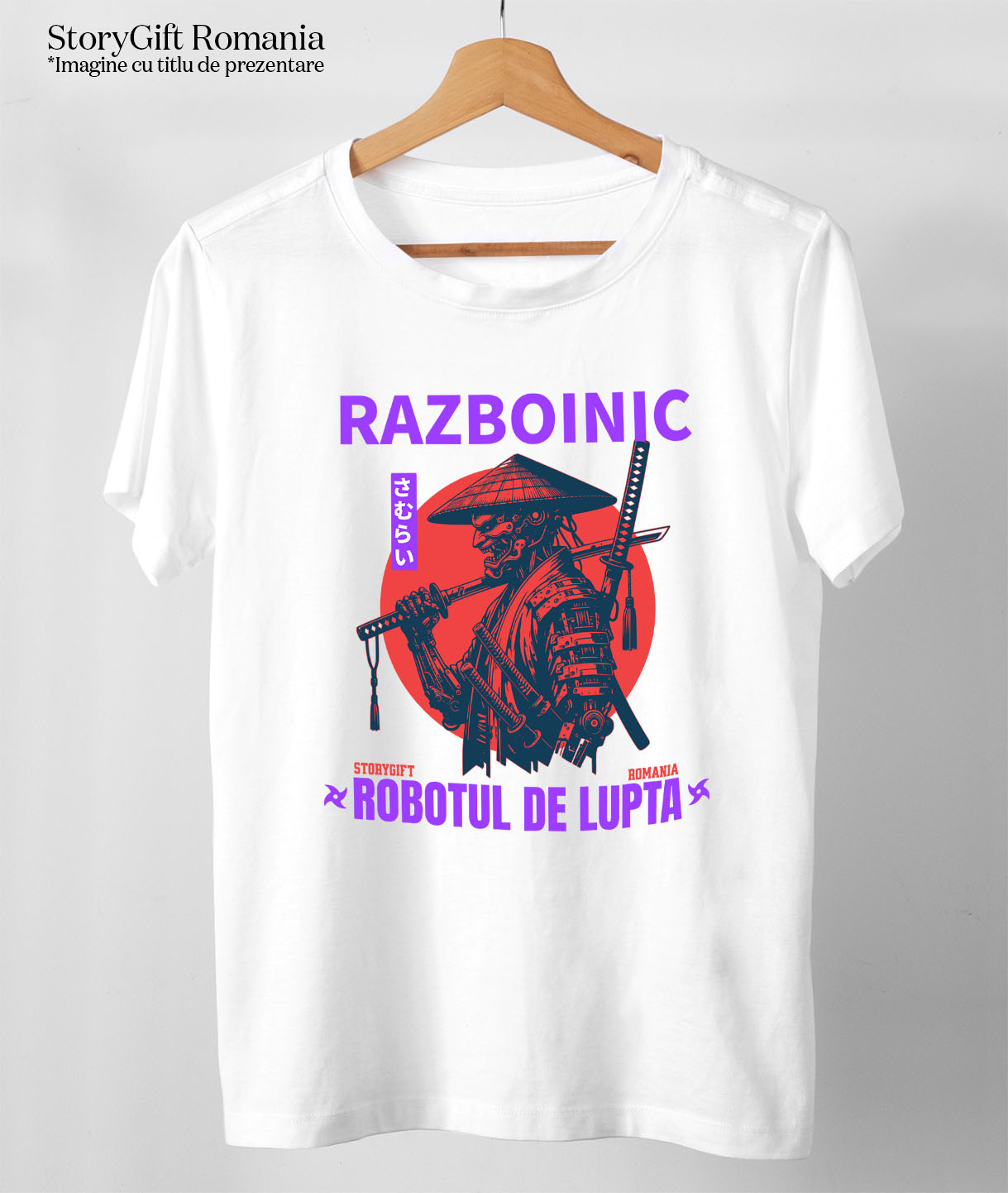 Tricou Femei, Barbati, Copii, Fata, Baiat, Unisex Personalizat Cadouri personalizate – Robot războinic cu pălărie în stil samurai și ninja [2]