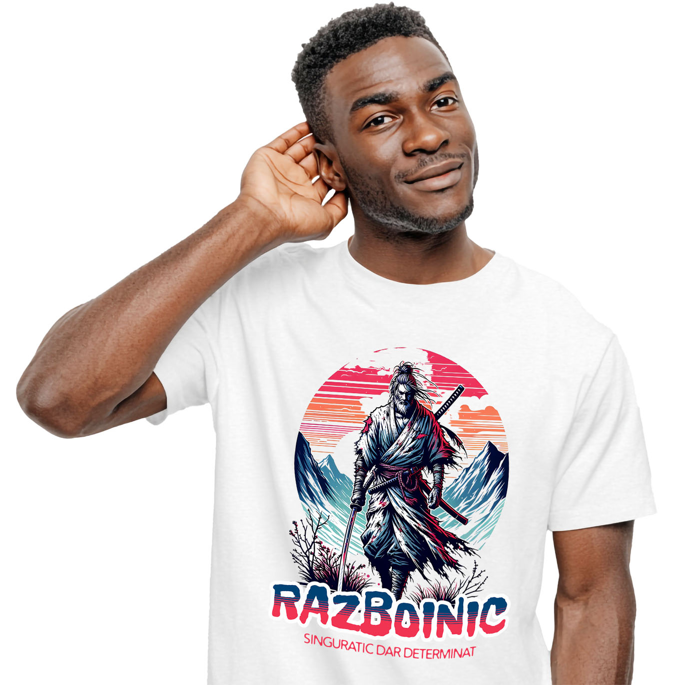 Razboinic - Tricou Femei, Barbati, Copii, Fata, Baiat, Unisex Personalizat Cadouri personalizate – Războinic stil asiatic pe vârful muntelui cu sabie și apus de soare