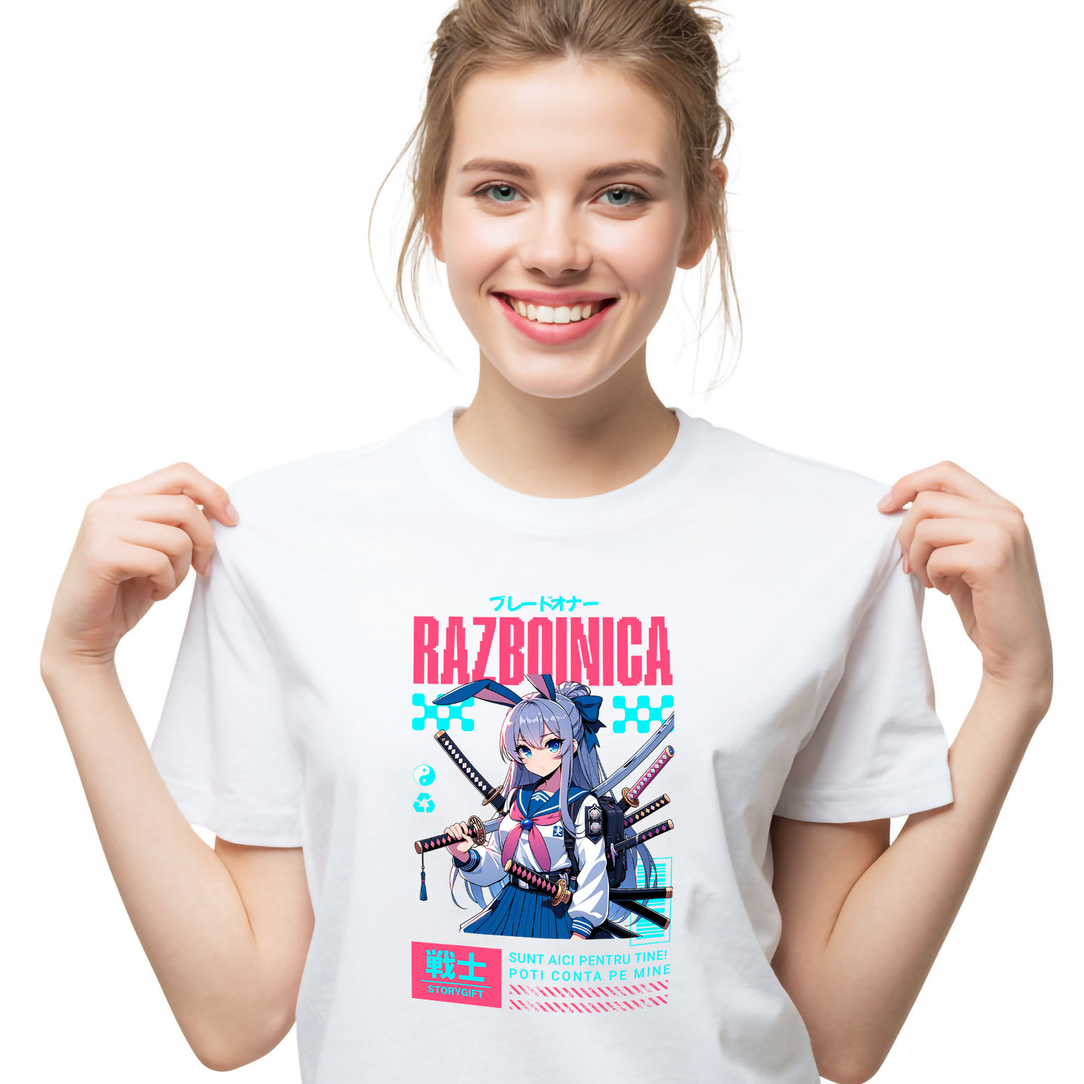 Razboinic - Tricou Femei, Barbati, Copii, Fata, Baiat, Unisex Personalizat Cadouri personalizate – Fata stil asiatic cu sabii ninja și mesaj inspirațional
