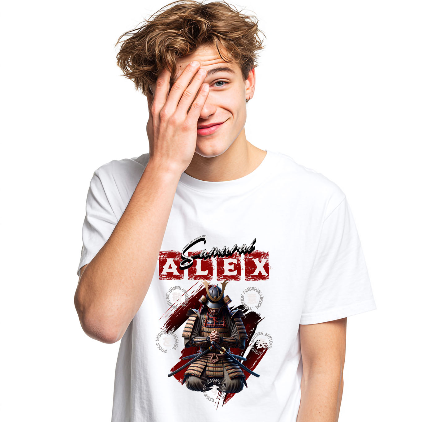 Razboinic - Tricou Femei, Barbati, Copii, Fata, Baiat, Unisex Personalizat Samurai ninja cu armură și rugăciune – Portret personalizat cu influențe din cultura chineză