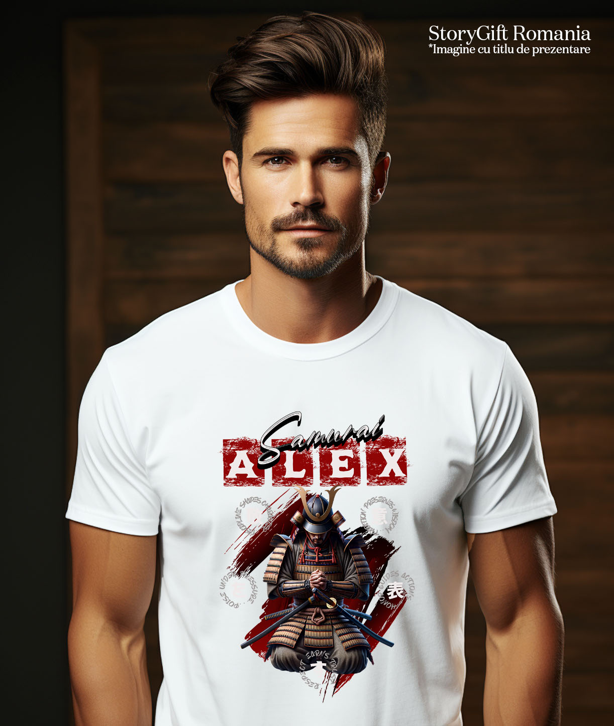 Tricou Femei, Barbati, Copii, Fata, Baiat, Unisex Personalizat Samurai ninja cu armură și rugăciune – Portret personalizat cu influențe din cultura chineză [1]