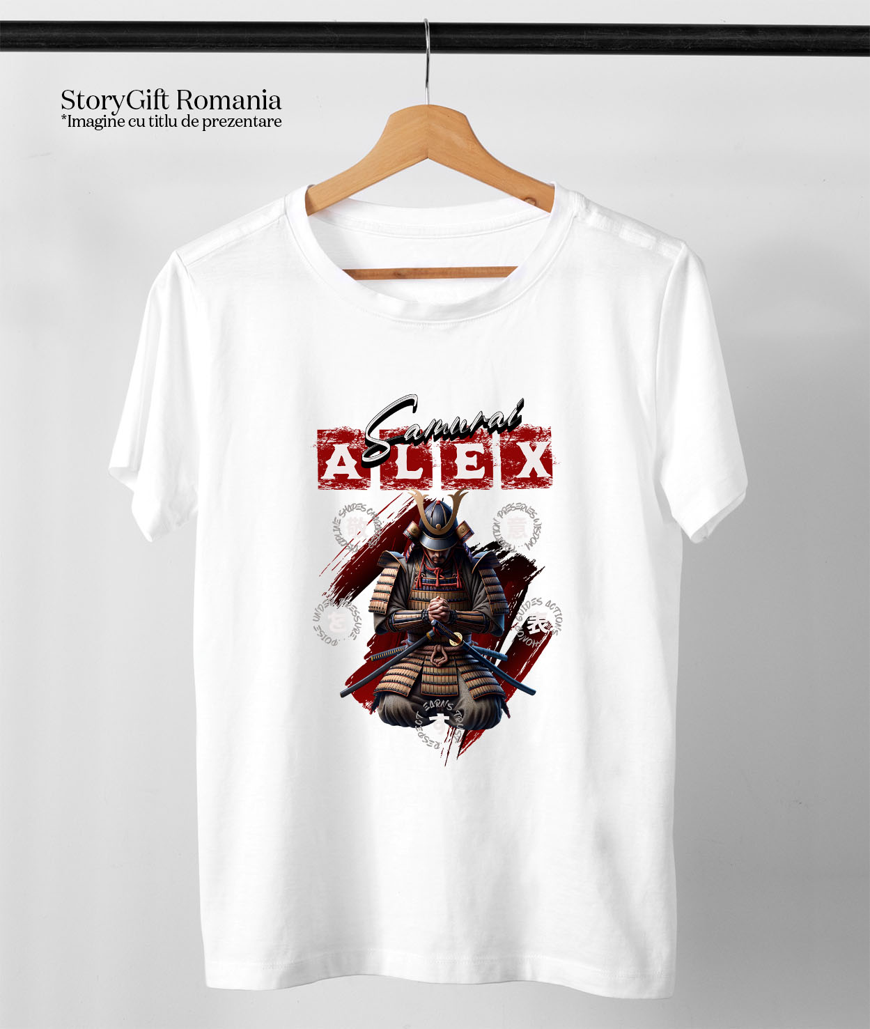 Tricou Femei, Barbati, Copii, Fata, Baiat, Unisex Personalizat Samurai ninja cu armură și rugăciune – Portret personalizat cu influențe din cultura chineză [2]