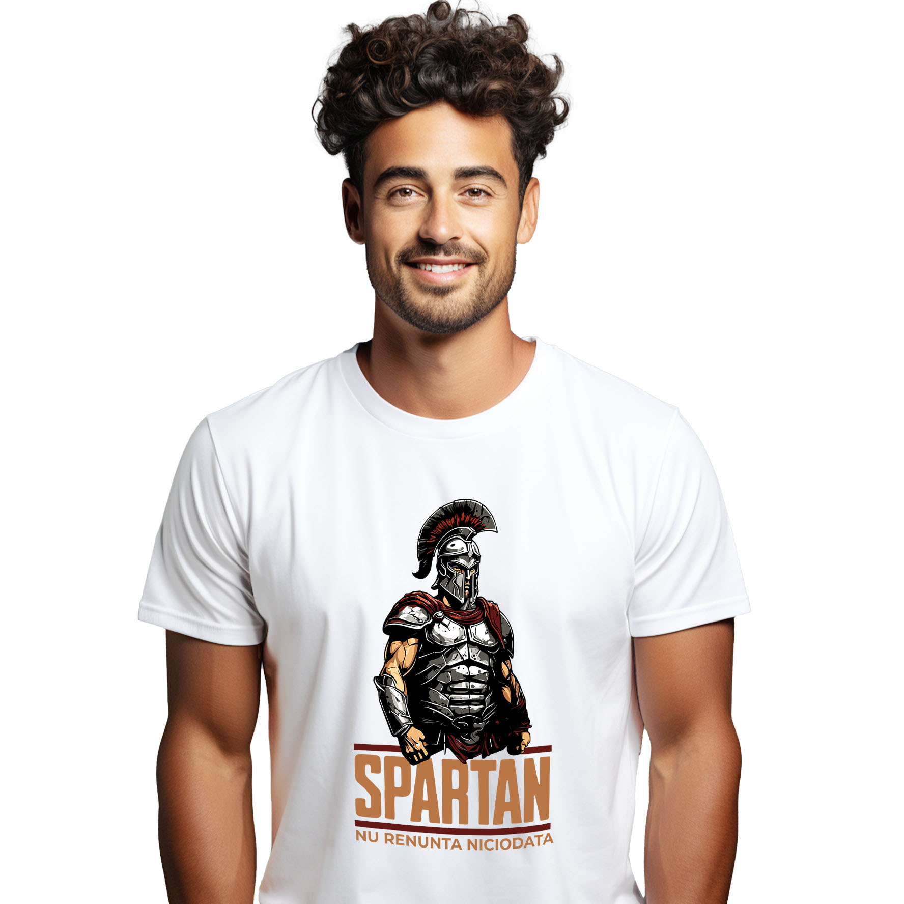 Razboinic - Tricou Femei, Barbati, Copii, Fata, Baiat, Unisex Personalizat Războinic cavaler cu armură de fier și coif – "Spartan nu renunță niciodată" portret personalizat