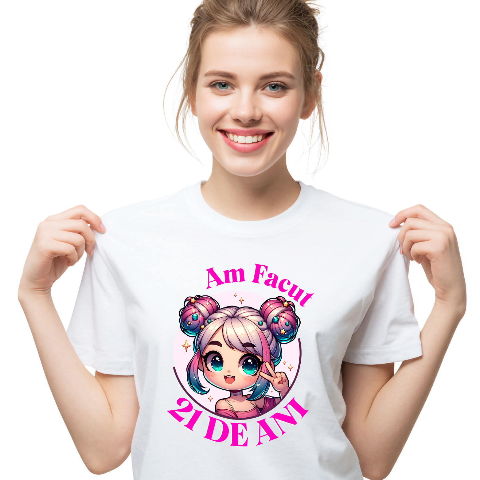 Retro - Tricou Femei, Barbati, Copii, Fata, Baiat, Unisex Personalizat Fata Anime cu Par Roz – Petrecere de 21 de Ani și Aniversare Copii