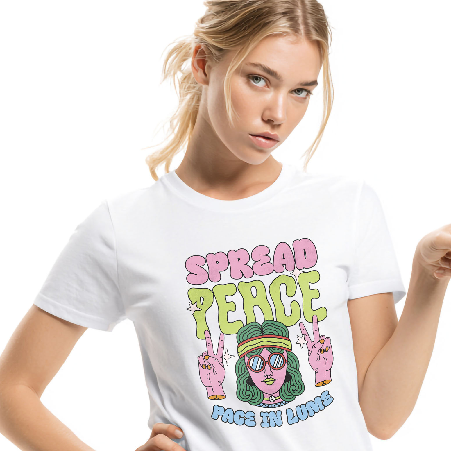 Retro - Tricou Femei, Barbati, Copii, Fata, Baiat, Unisex Personalizat Fata Stil Hippie Ochelari și Bandana - Spread Peace Cadou Personalizat pentru Familie