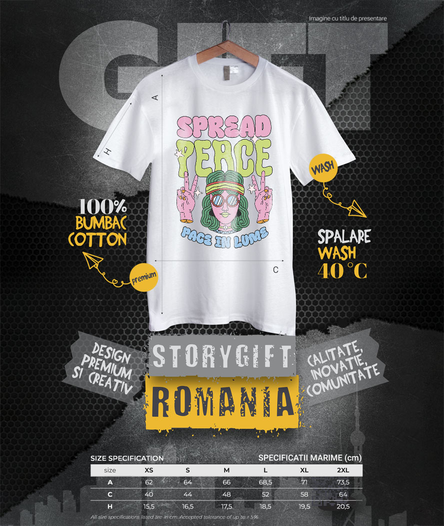 Tricou Femei, Barbati, Copii, Fata, Baiat, Unisex Personalizat Fata Stil Hippie Ochelari și Bandana - Spread Peace Cadou Personalizat pentru Familie [3]