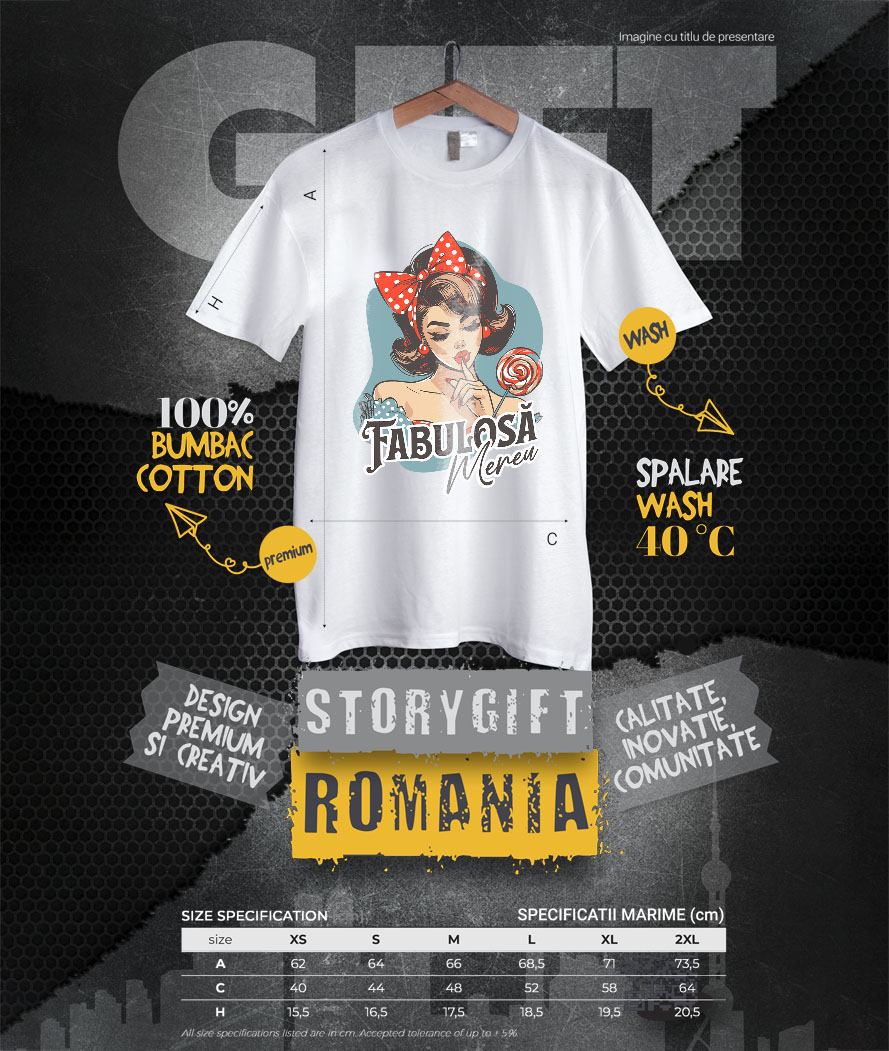 Tricou Femei, Barbati, Copii, Fata, Baiat, Unisex Personalizat Fată Retro cu Funda Roșie și Acadea - Cadou Personalizat Fabuloasă Mereu Încredere de Sine [3]