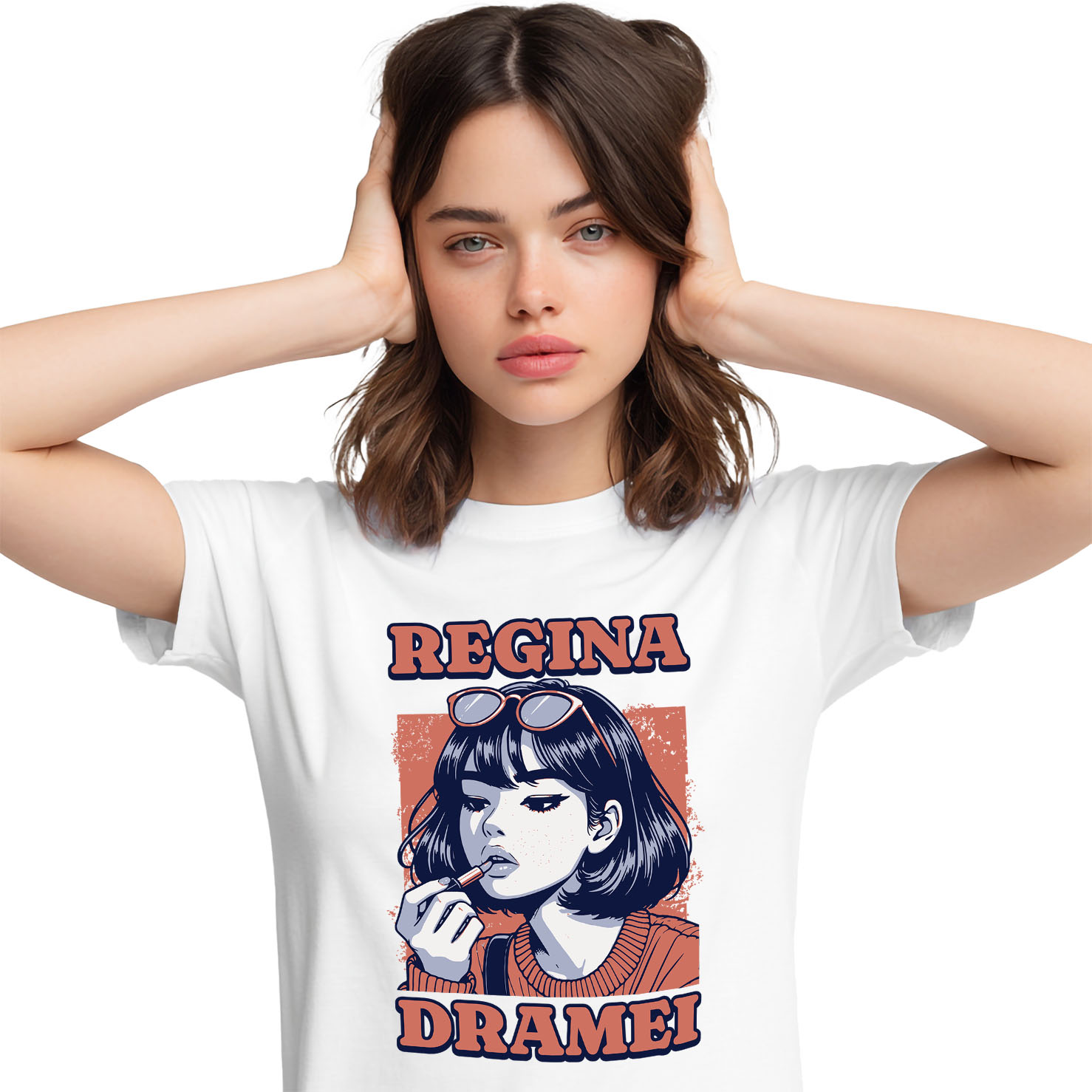 Retro - Tricou Femei, Barbati, Copii, Fata, Baiat, Unisex Personalizat Fata Modernă cu Breton și Ochelari de Soare - Cadou Personalizat „Regina Dramei”