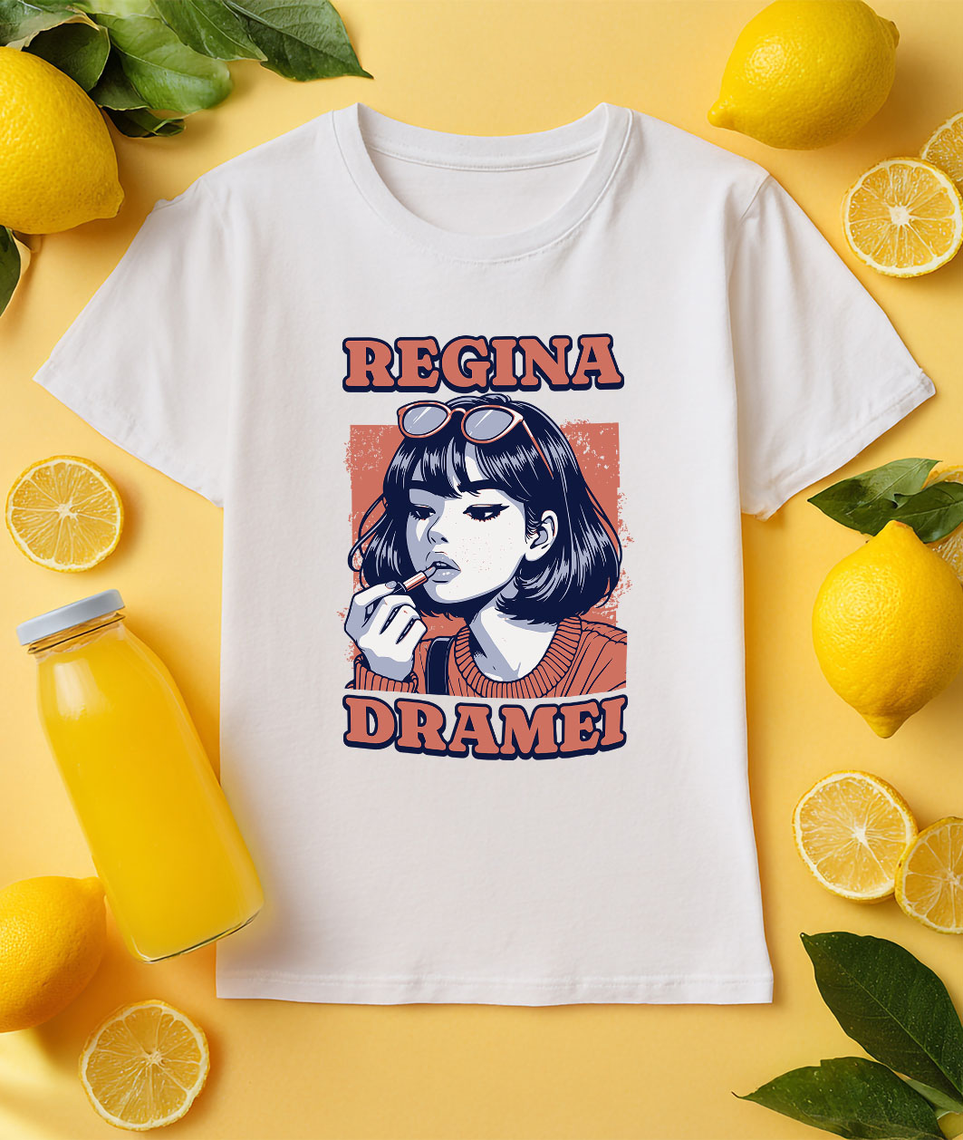 Tricou Femei, Barbati, Copii, Fata, Baiat, Unisex Personalizat Fata Modernă cu Breton și Ochelari de Soare - Cadou Personalizat „Regina Dramei” [2]