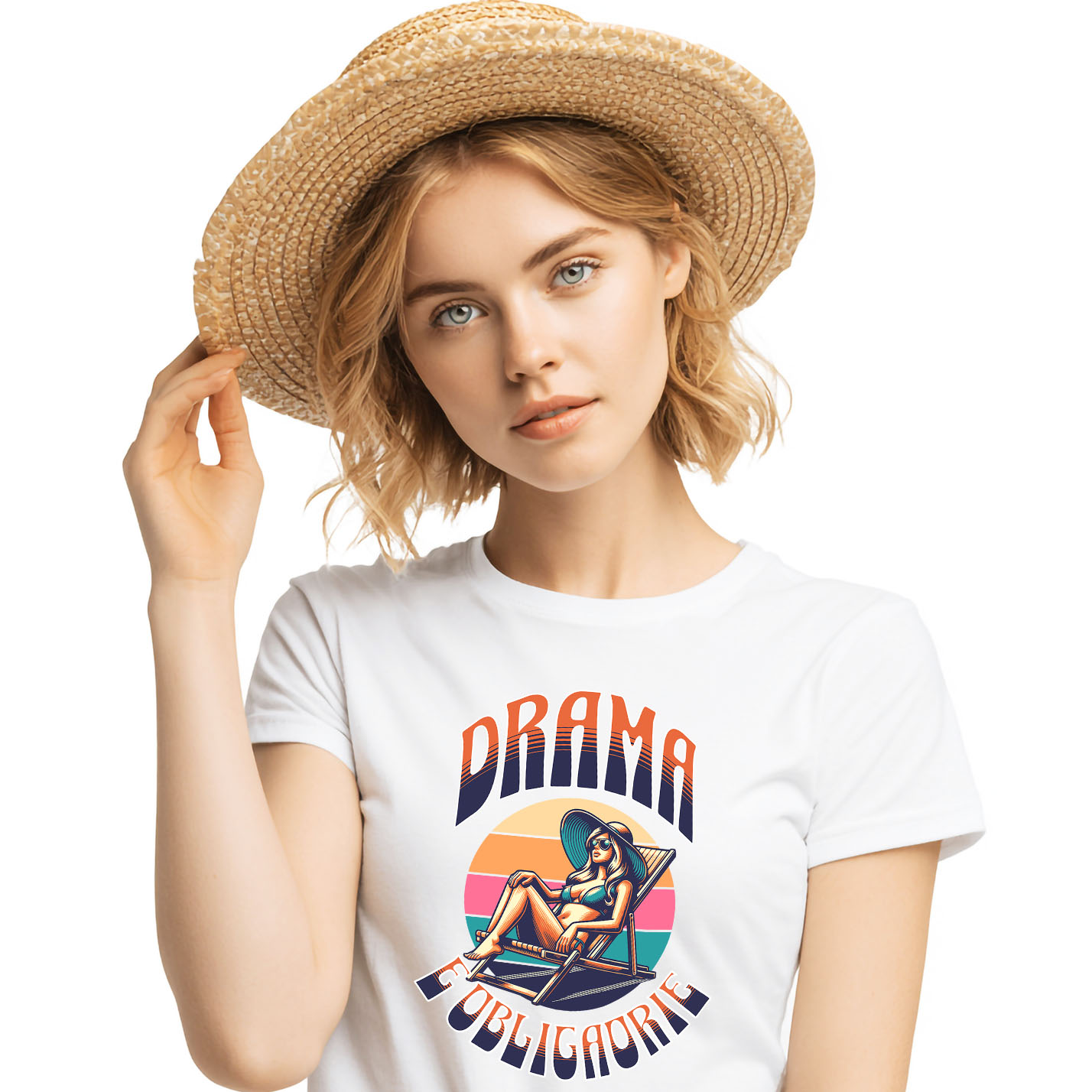 Retro - Tricou Femei, Barbati, Copii, Fata, Baiat, Unisex Personalizat Femeie pe Șezlong cu Pălărie și Ochelari de Soare - Cadou Personalizat Vacanță și Relaxare