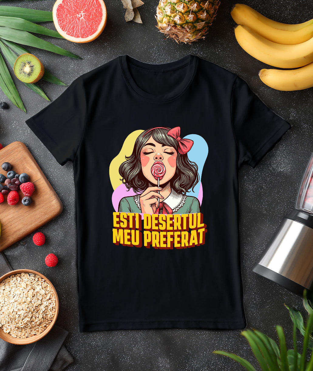 Tricou Femei, Barbati, Copii, Fata, Baiat, Unisex Personalizat Fată cu Fundă Roșie și Acadea - Cadou Personalizat, Mesaj Iubire și Sexy [2]