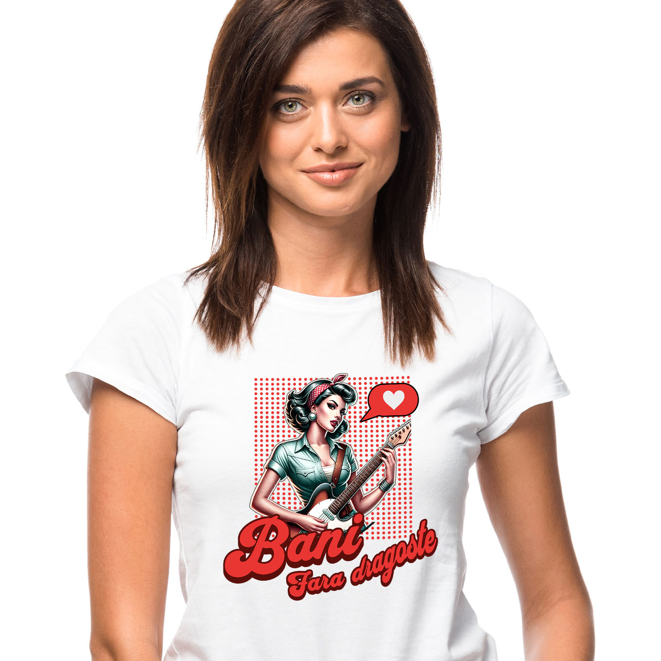 Retro - Tricou Femei, Barbati, Copii, Fata, Baiat, Unisex Personalizat Fată cu Chitara Electrică - Cadou Personalizat pentru Iubitori de Muzică, Mesaj Rock