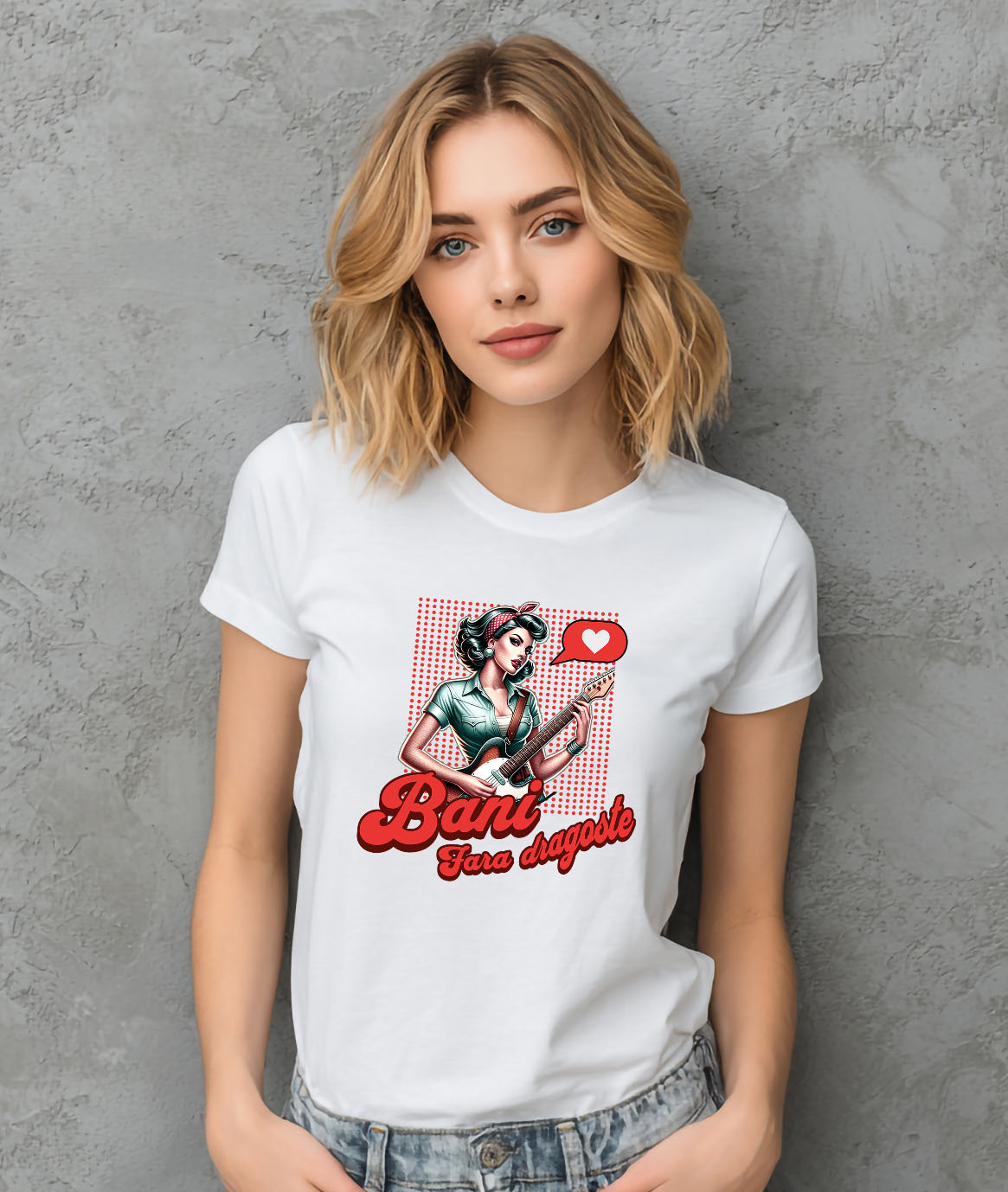 Tricou Femei, Barbati, Copii, Fata, Baiat, Unisex Personalizat Fată cu Chitara Electrică - Cadou Personalizat pentru Iubitori de Muzică, Mesaj Rock [1]