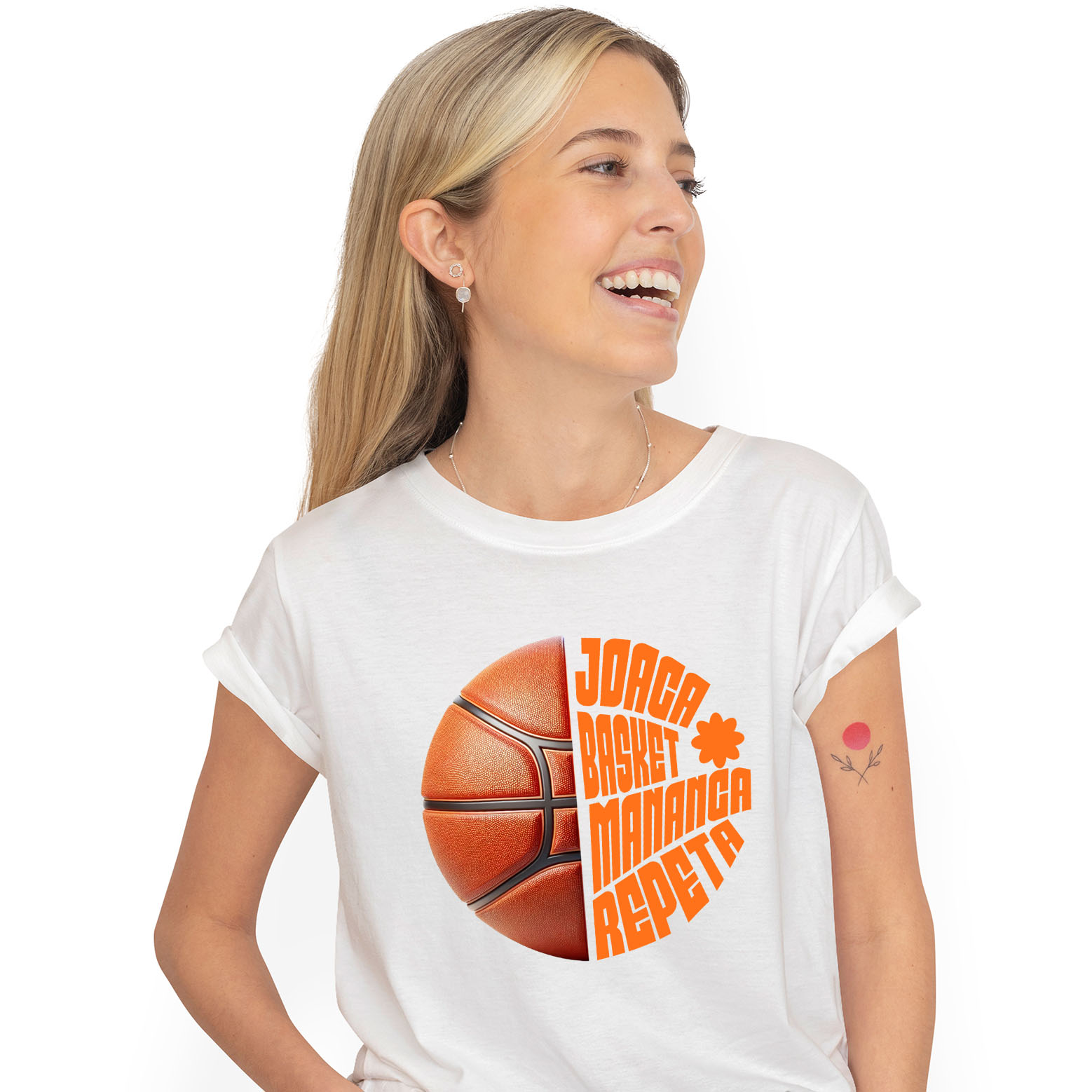 Tricouri - Tricou Femei, Barbati, Copii, Fata, Baiat, Unisex Personalizat Minge Baschet Design Complex – Rutina Zilnică „Joacă Baschet, Mănâncă, Repetă”