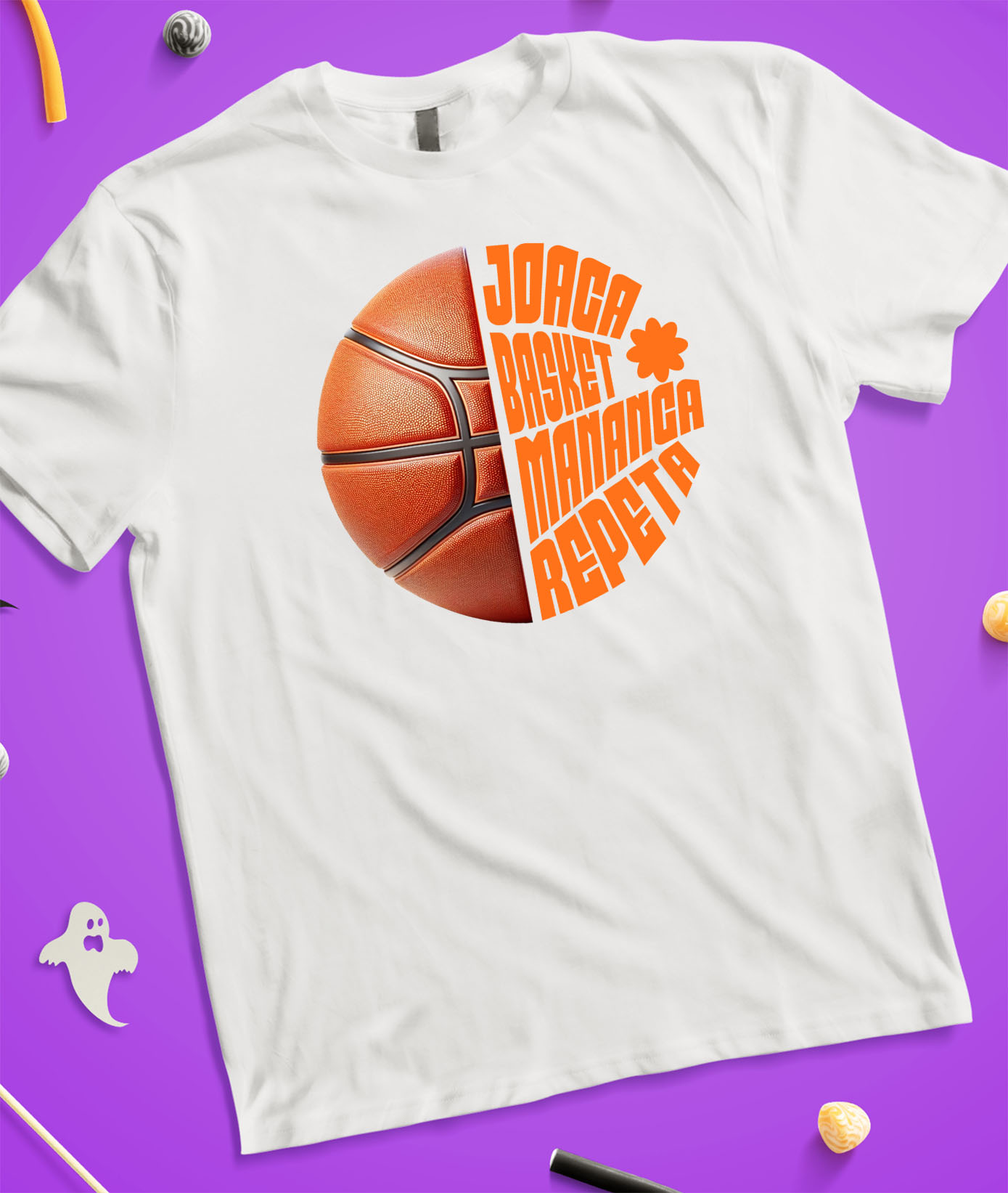 Tricou Femei, Barbati, Copii, Fata, Baiat, Unisex Personalizat Minge Baschet Design Complex – Rutina Zilnică „Joacă Baschet, Mănâncă, Repetă” [2]