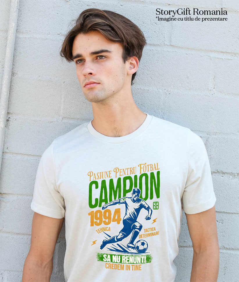 Tricou Femei, Barbati, Copii, Fata, Baiat, Unisex Personalizat Jucător Fotbal Sportiv – Echipament Motivational „Campion” pentru Joc În Echipa [1]