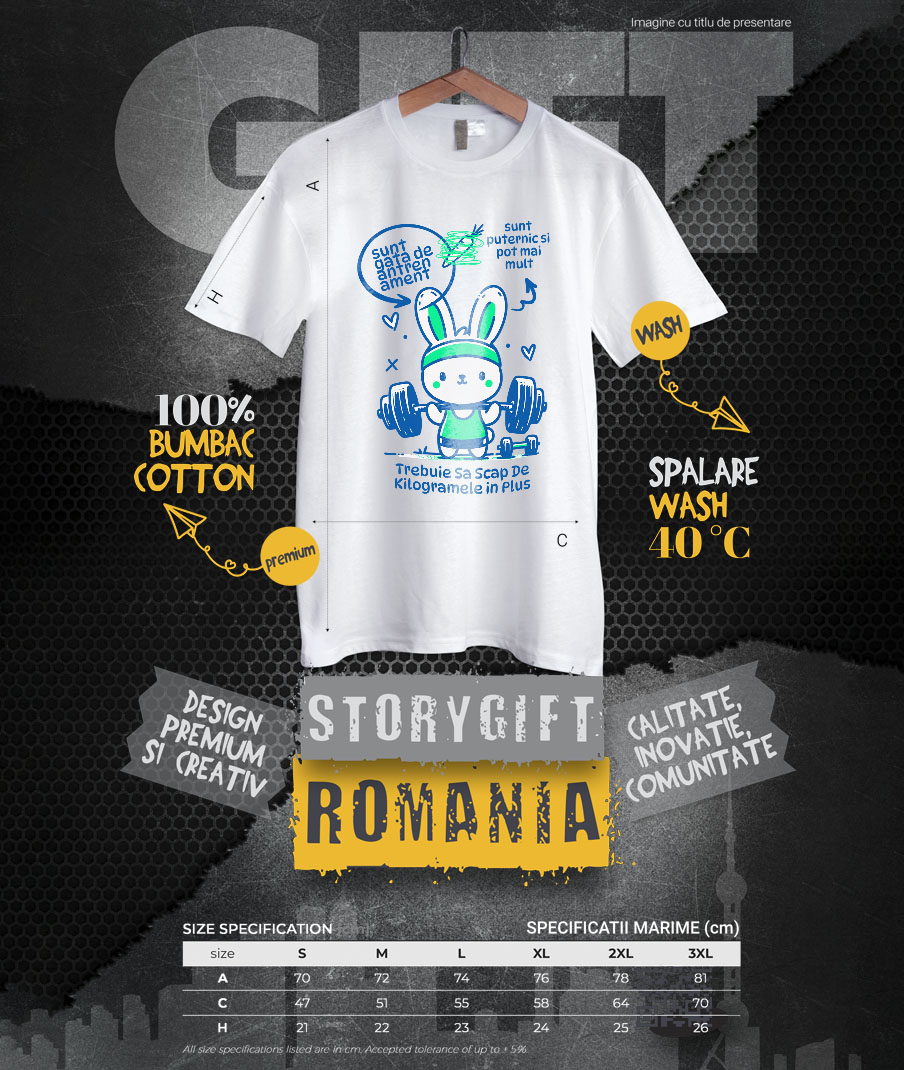 Tricou Femei, Barbati, Copii, Fata, Baiat, Unisex Personalizat Iepure Haios La Sală – Ridicat Bară Greutăți Motivational Puternic pentru Fitness [3]