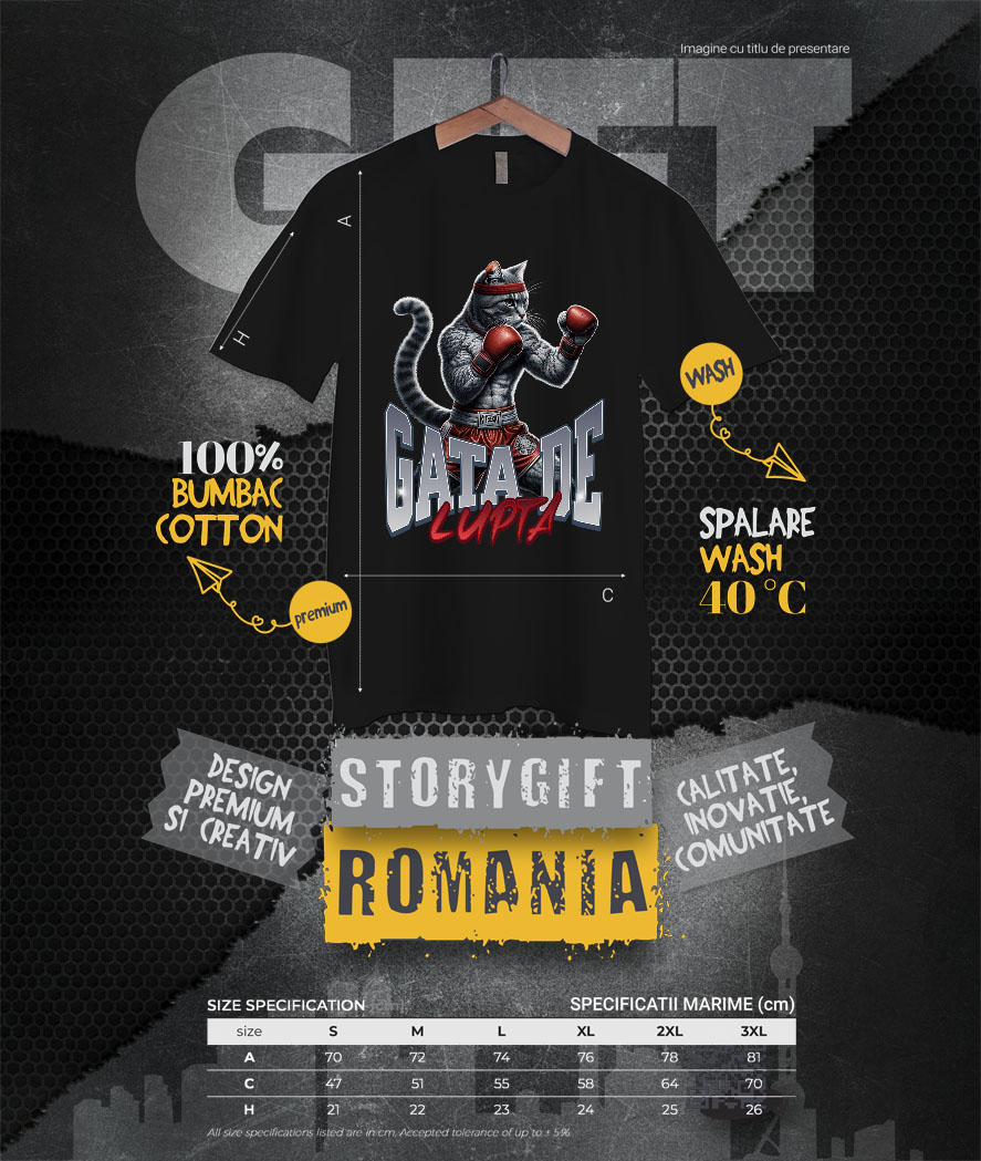 Tricou Femei, Barbati, Copii, Fata, Baiat, Unisex Personalizat Pisica Motan Gri cu Mănuși și Echipament Roșu – Box și Sport de Contact Motivational [3]